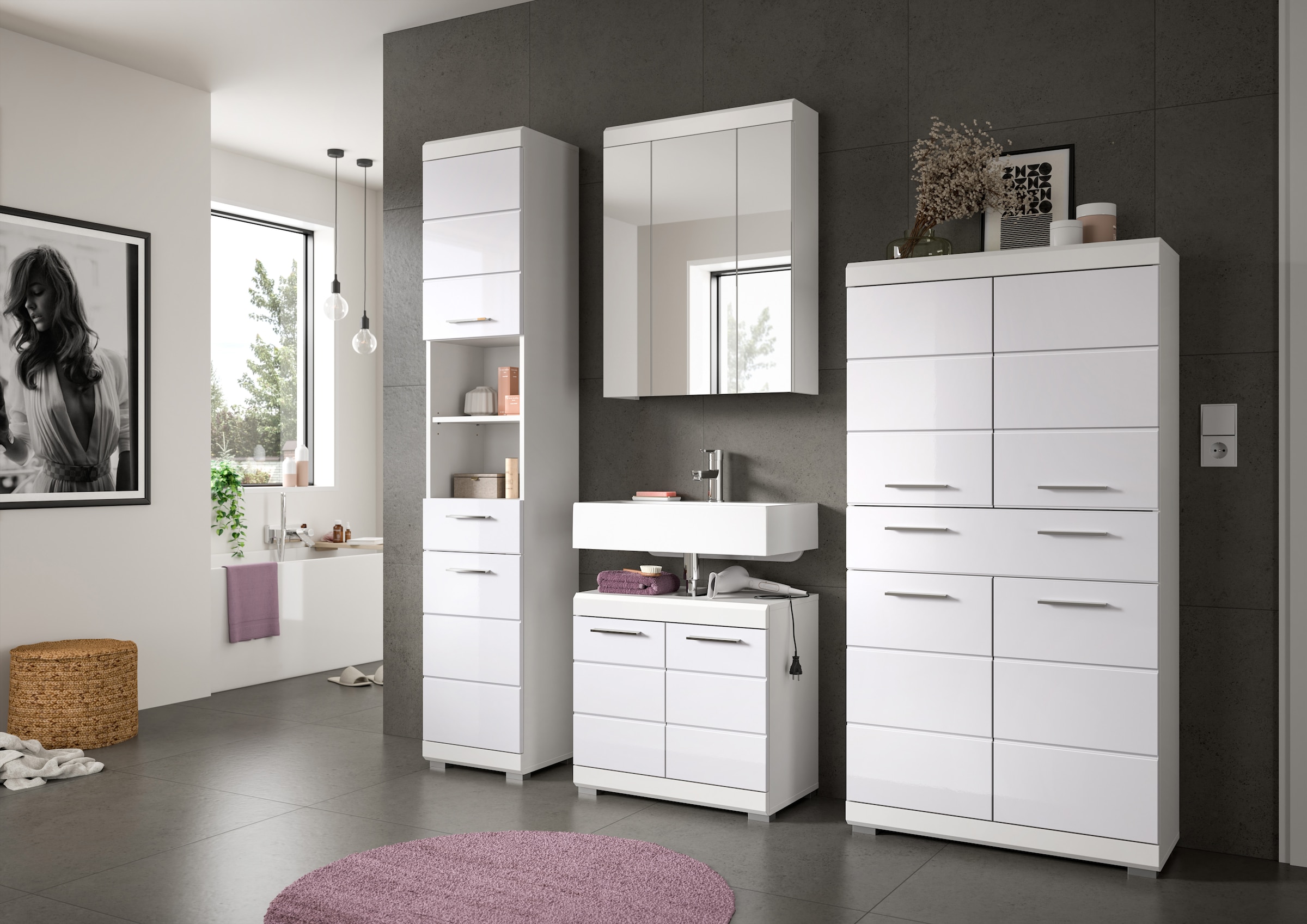 INOSIGN Midischrank »SIENA, Breite 74cm, 4 Türen, 1 Schubkasten, 4 Fächer, MDF-Front«, (TOPSELLER!), in verschiedenen Farben erhältlich, Badmöbel, Badschrank, Schrank, Bad