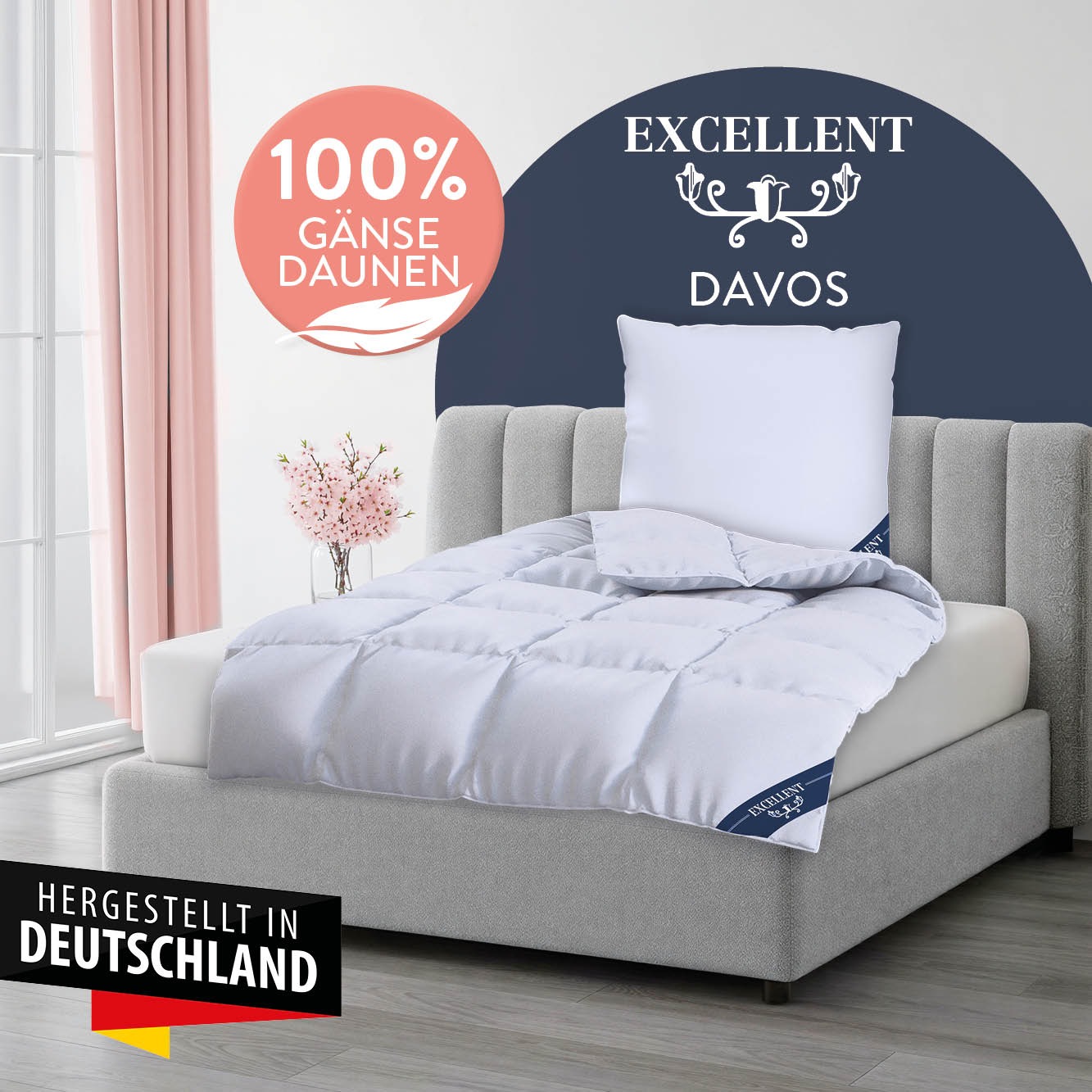 Excellent Gänsedaunenbettdecke "Davos, Bettdecken für Sommer und Winter, Decke" normal Füllung 100% Gänsedaunen 1 Stk. tlg. Bettdecke 135x200 cm, 155x220cm und weitere Größen, Made in Germany