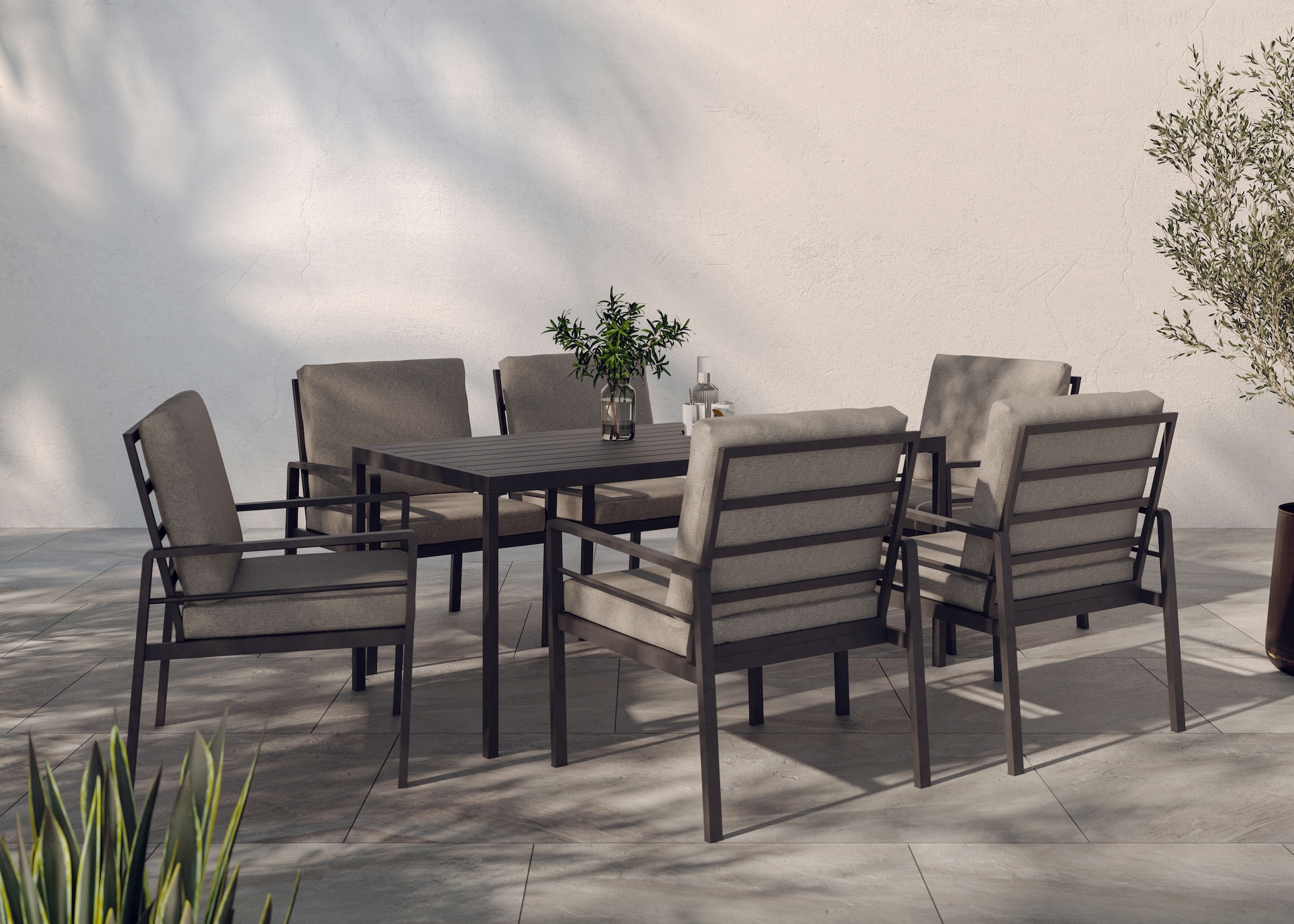 Image of KONIFERA Garten-Essgruppe ""New Jersey"" Set, 6 Sessel, Tisch 80x160x71 cm, inkl. Auflagen, 19 Stk. tlg. Aluminium/Polyrattan