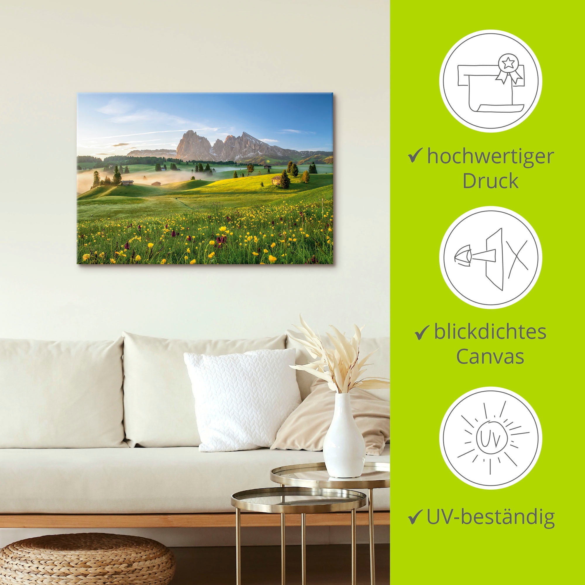 Artland Wandbild »Frühling auf der Seiser Alm« Berge & Alpenbilder 1 Stk. tlg. auf Holzrahmen gespannt