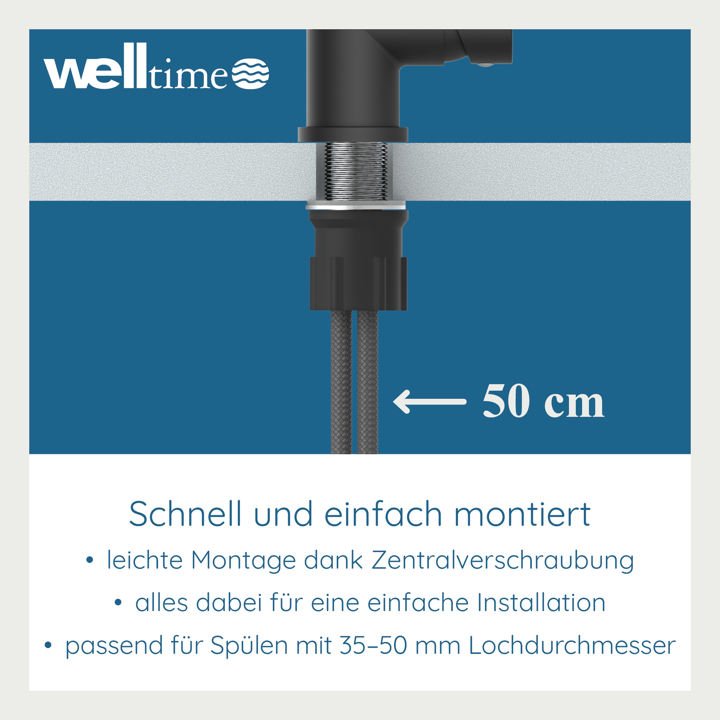 welltime Robinetterie de cuisine »TEXAS« robinet raccord central, pivotant à 360°, bec flexible
