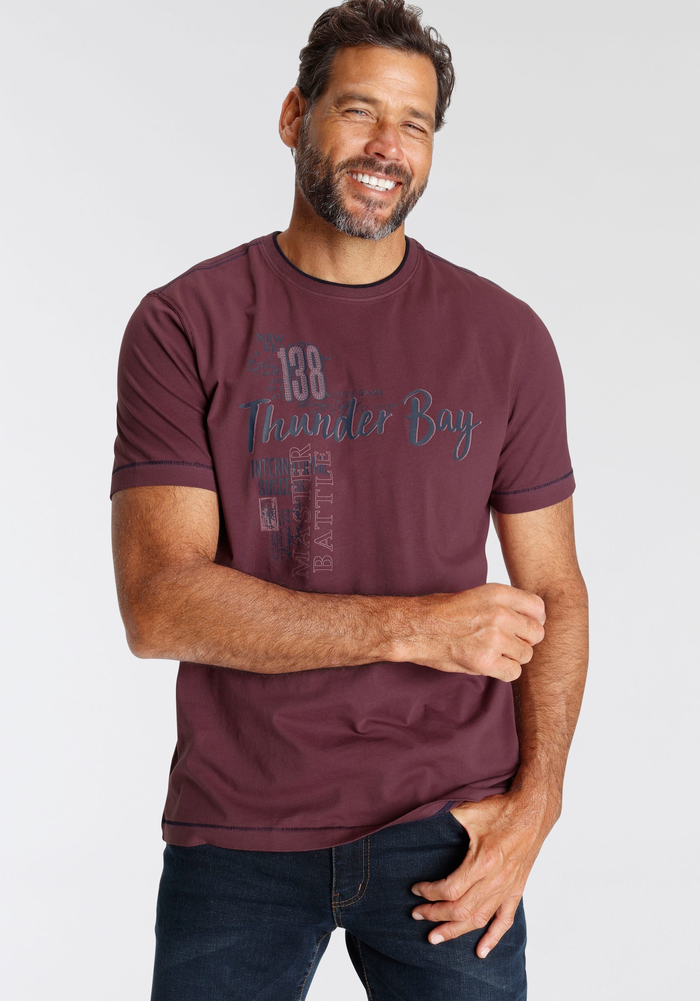 Man's World T-Shirt, Kurzarm, lässiger Print, aus Baumwolle