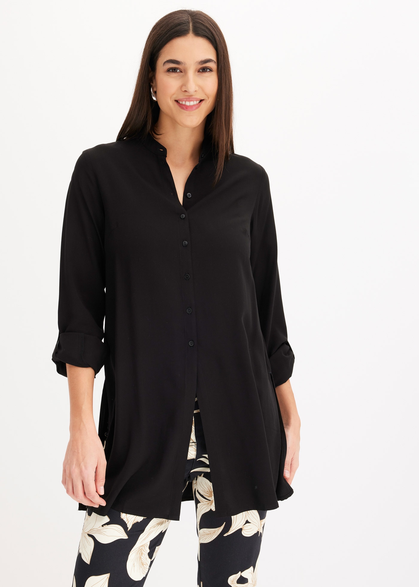 Image of bonprix Longbluse gerade Passform, mit langem Arm, aus Viskose, mit Stehkragen