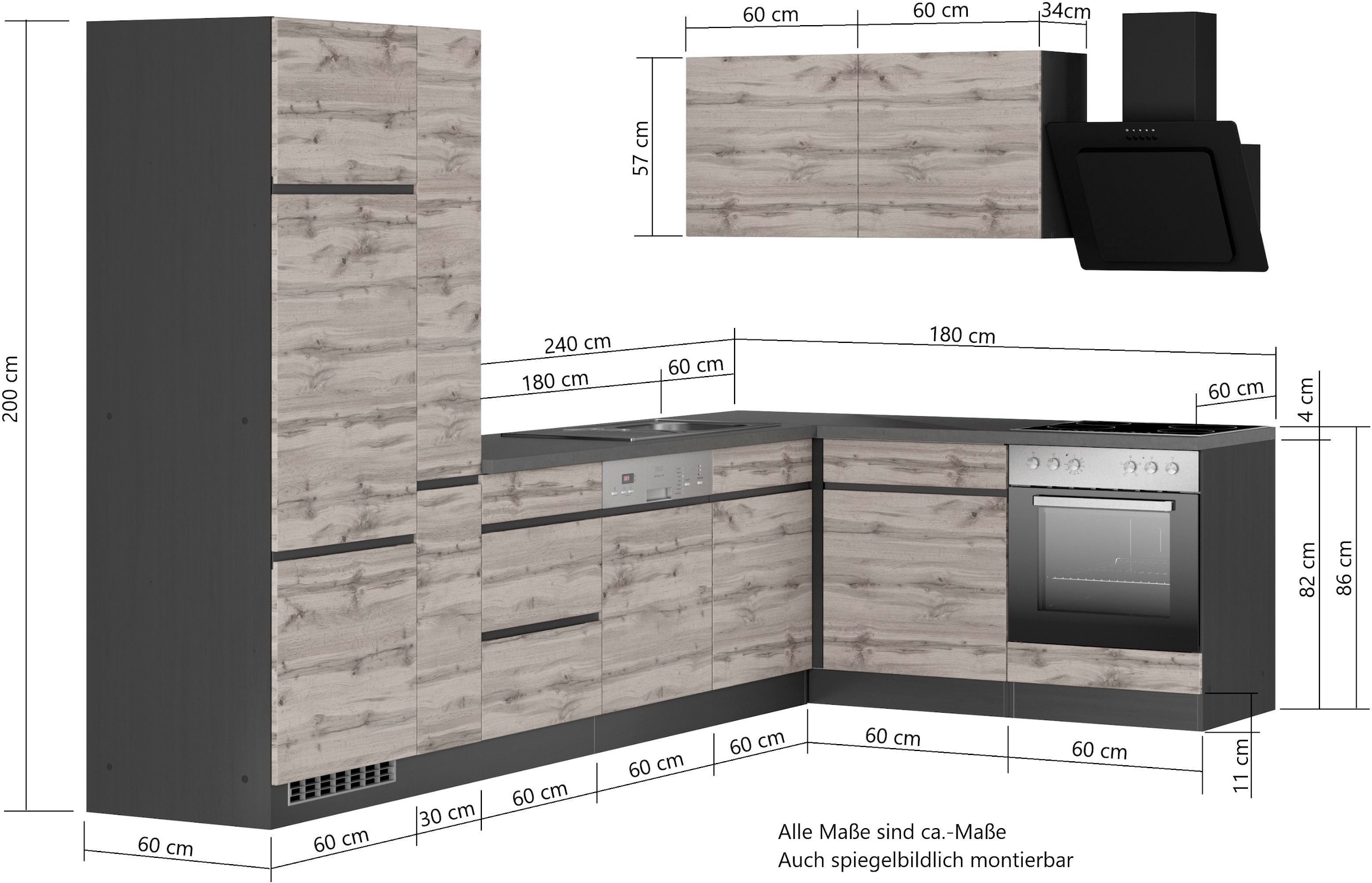 KOCHSTATION »KS-Riesa« Stellbreite 240x270 cm, wahlweise mit oder ohne E-Geräte