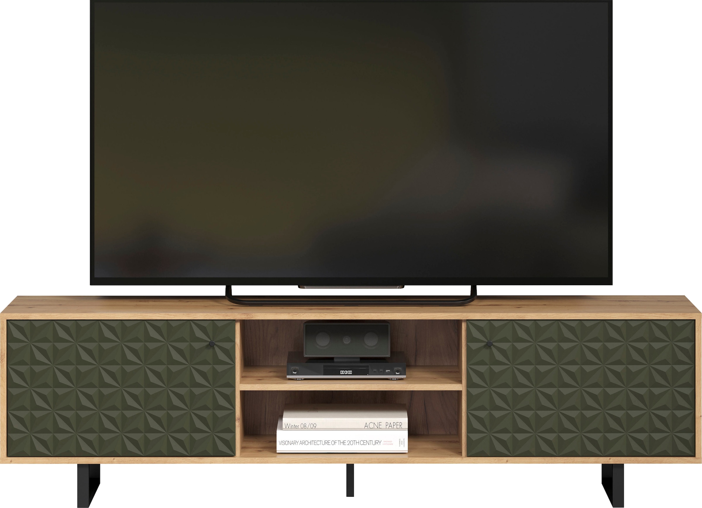 Places of Style TV-Board »Ferretti«, TV-Tisch mit besonderer Fräsung - Füsse und Griffe aus Metall