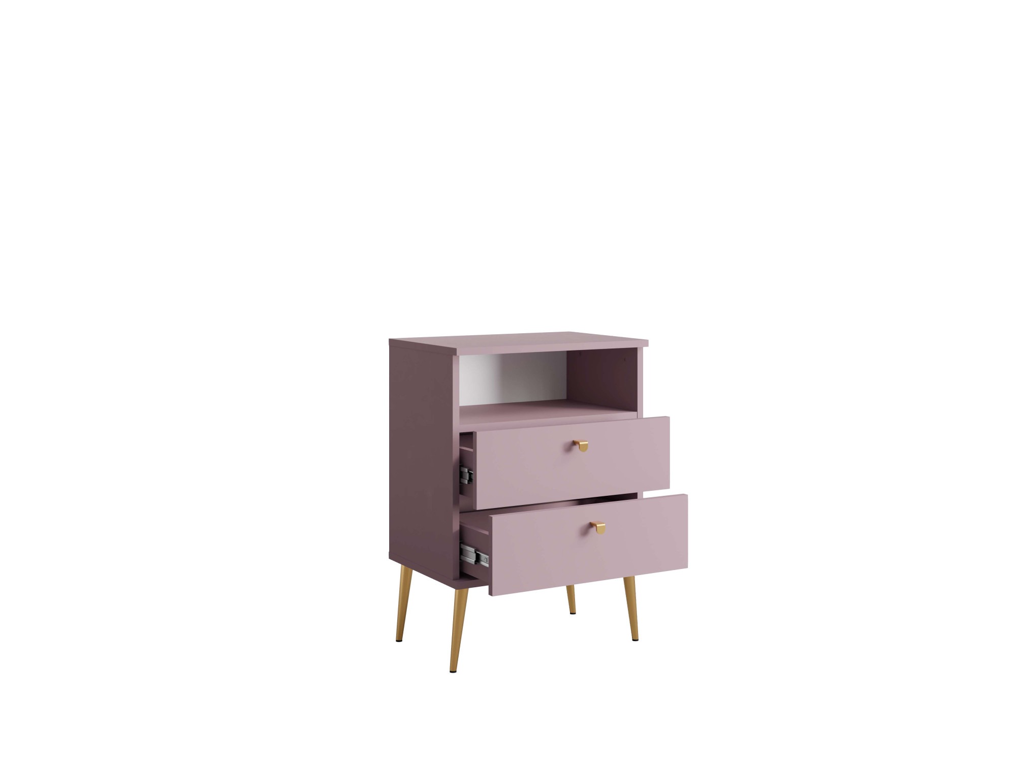 INOSIGN Nachttisch »Elyria, Metallgriffe, FSC-zertifizierter Holzwerkstoff«, (Nachtkommode B/T/H 50/34/69cm), mit 2 Schubladen, 1 offenes Fach, viele Farben mit goldfarbenfb. Details