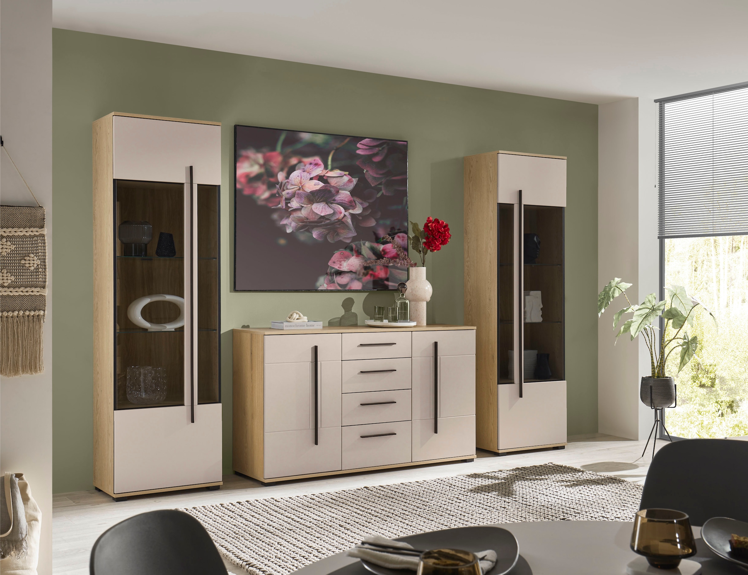 Home affaire Meuble mural »Cantara, Anbauwand, Wohnzimmer-Set, in Eiche Evoke, Weiss oder Kaschmir« Ensemble, 