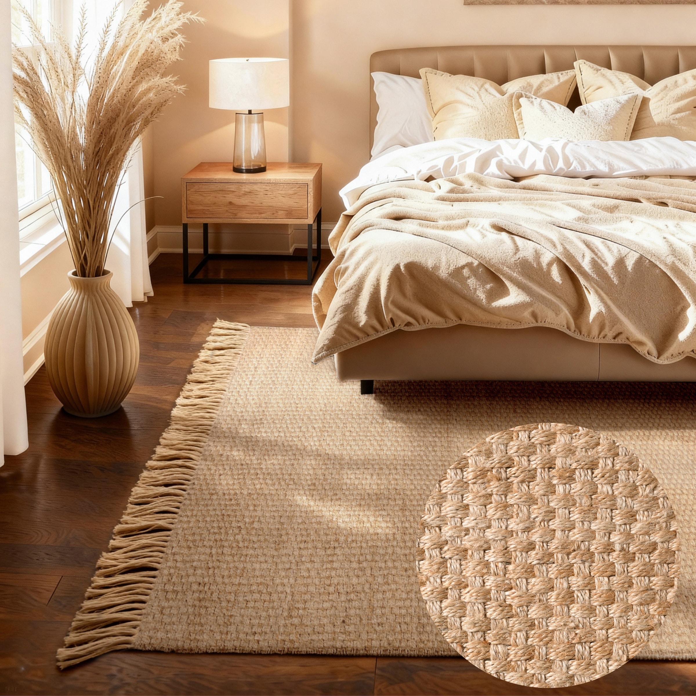 Image of HANSE Home Teppich "Fjord" rechteckig 10 mm Höhe Jute, Handgemacht, Naturteppich, Wohnzimmer, Läufer, Fransen