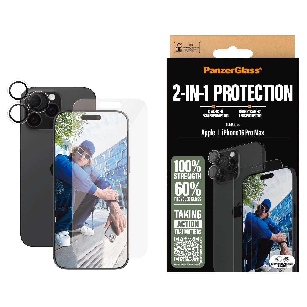 Image of PanzerGlass Displayschutzglas "2-in-1 Protection, Glass, Lens Protector" für Apple iPhone 16 Pro Max Displayschutzfolie, Schutzfolie, Bildschirmschutz, kratz- & stossfest