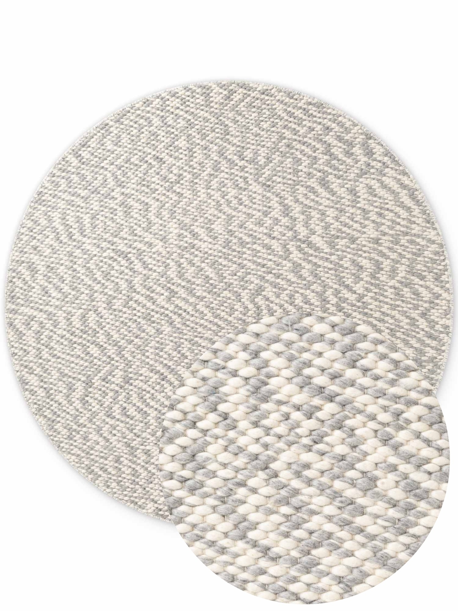 THE RUGS Lyon Handwoven Wool Beans Rug Living Room in Grey | Size: 160cm diameter