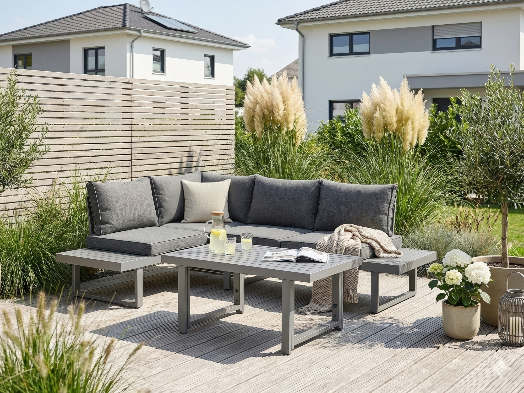 Image of KONIFERA Gartenlounge-Set "Hamburg" Set, Tisch:100x60x60/40cm,abnehmbare Rückenlehnen,individuell aufstellbar, 14 Stk. tlg. höhenverstellbarer Tisch, inkl. Schutzhülle, Aluminiumgestell