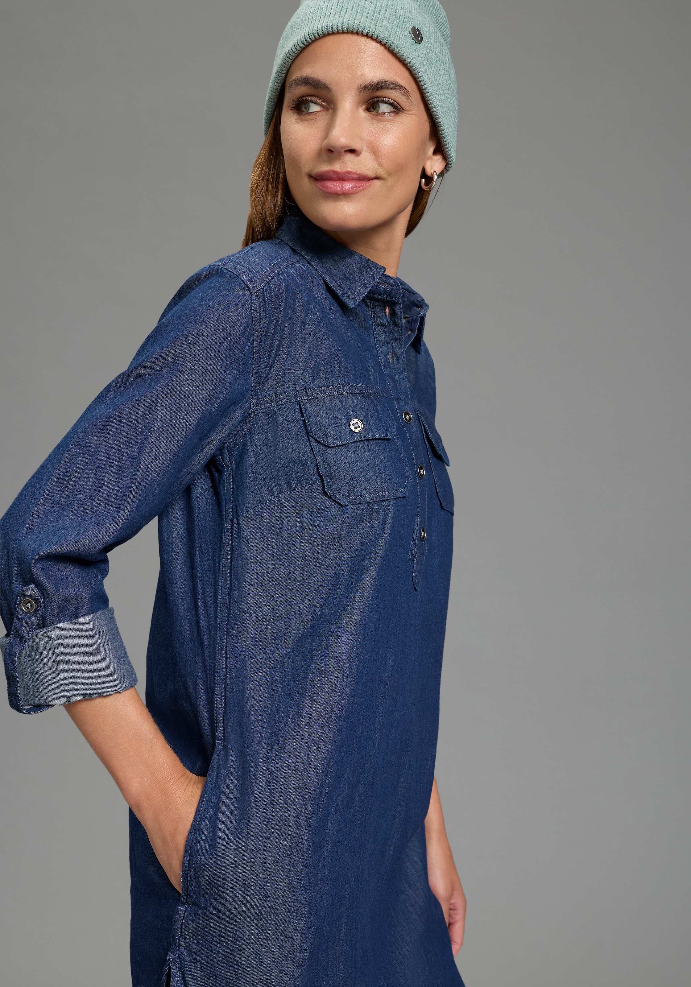 Arizona Blouse en jean »Krempelärmel mit Riegel« style tunique