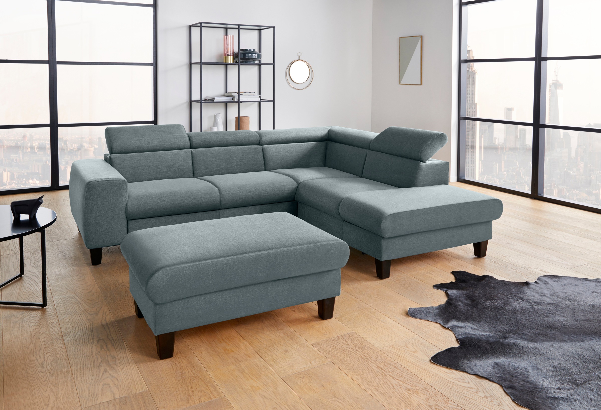 COTTA Polstergarnitur »Morven L-Form«, (Set), Set bestehend aus: Ecksofa mit Kopfteilverstellung & Hocker