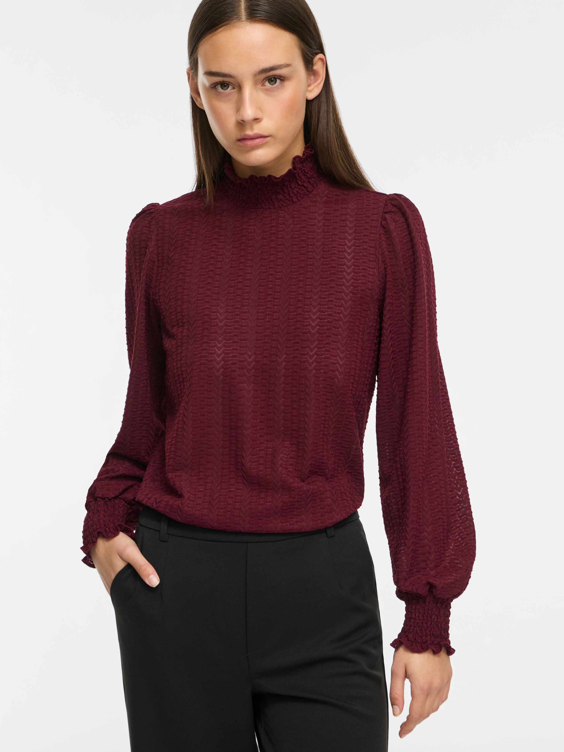 Image of Vila Stehkragenshirt "VILYRI L/S SMOCK TOP - NOOS" Materialmix