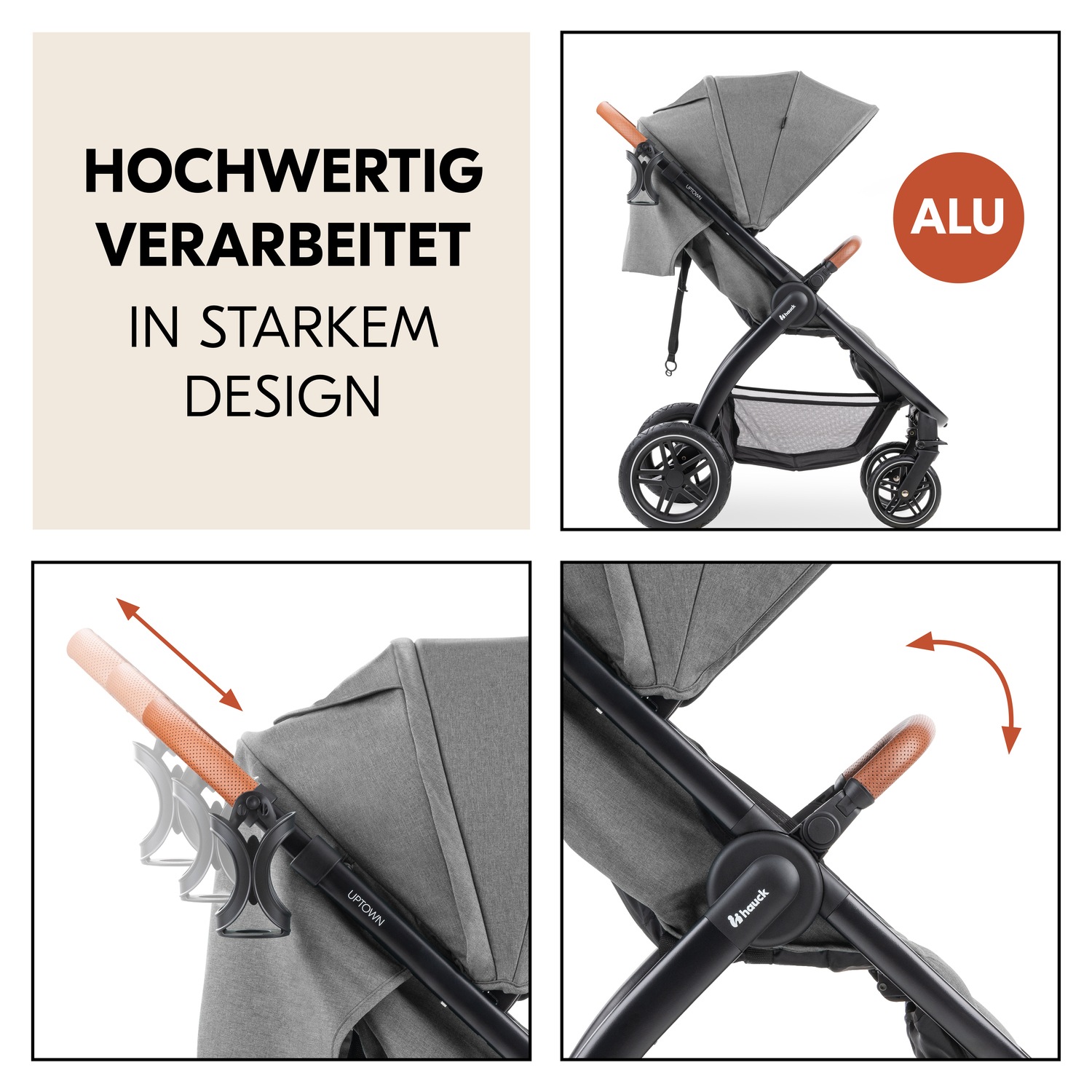 Hauck Poussette pour enfants »Uptown, Black Melange Grey« 22 kilos bis 22 kg belastbar
