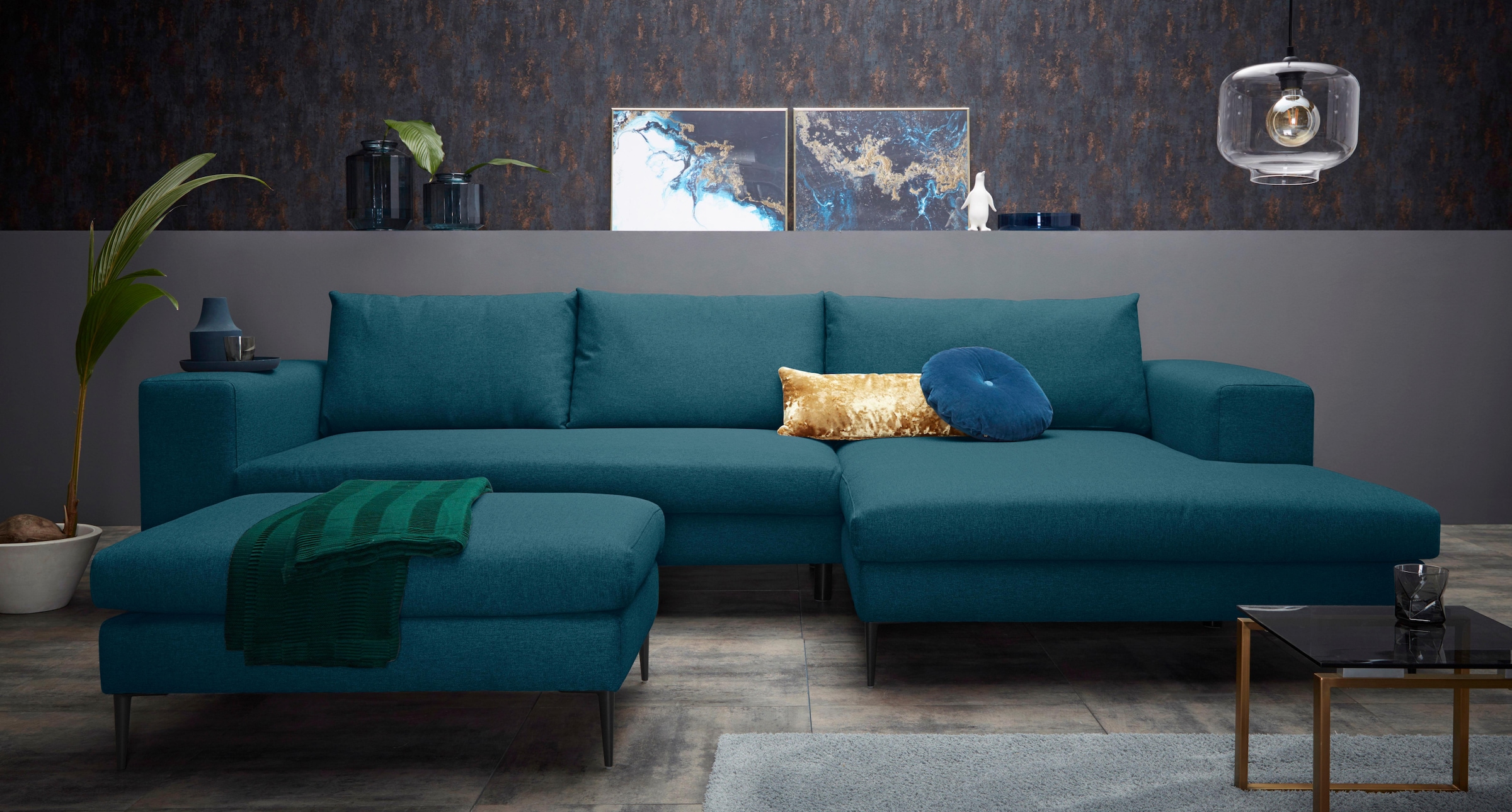 INOSIGN Ecksofa »Aurora, L-Form, mit extra breiter Recamiere, 324 x 170 cm (BxT)«, Designsofa mit tollem Sitzkomfort, extra hohe Metallfüsse schwarz