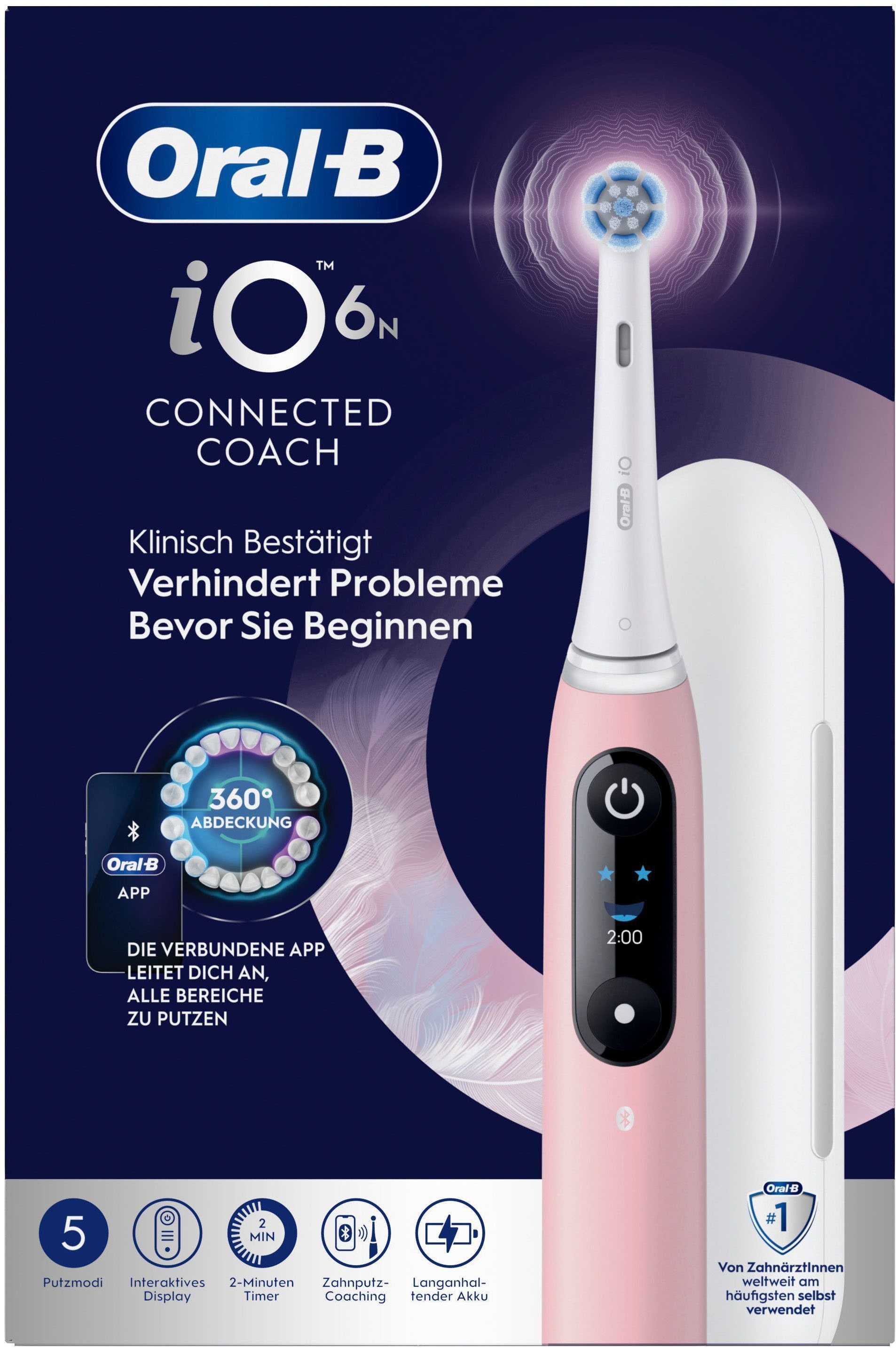 Image of Oral-B Elektrische Zahnbürste "iO Series 6 N" 2 Stk. Aufsteckbürsten Magnet-Technologie, Display & Reiseetui