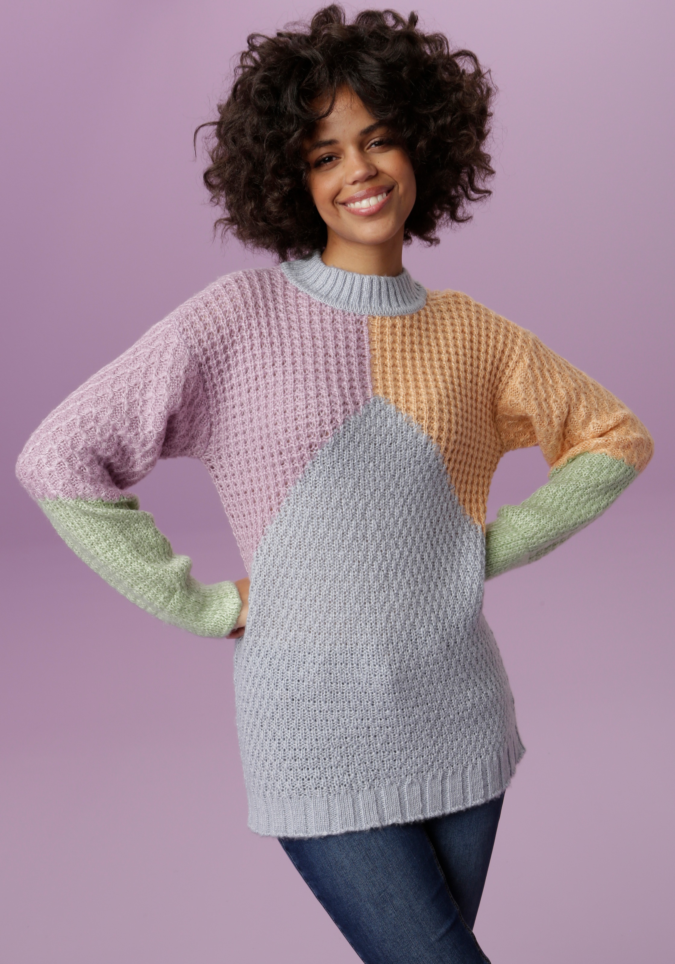 Image of Aniston CASUAL Strickpullover, im pastellfarbenem Colorblocking und Mustermix bei Ackermann Versand Schweiz