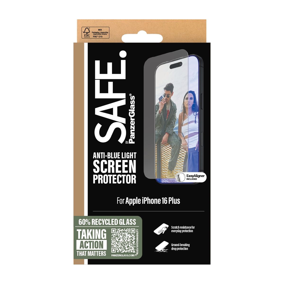 SAFE by PanzerGlass Displayschutzglas »Anti-Blue Light Screen Protection«, für Apple iPhone 16 Plus-Apple iPhone 15 Plus, (1 St.), Displayschutzfolie, Schutzfolie, Bildschirmschutz, kratz- & stossfest