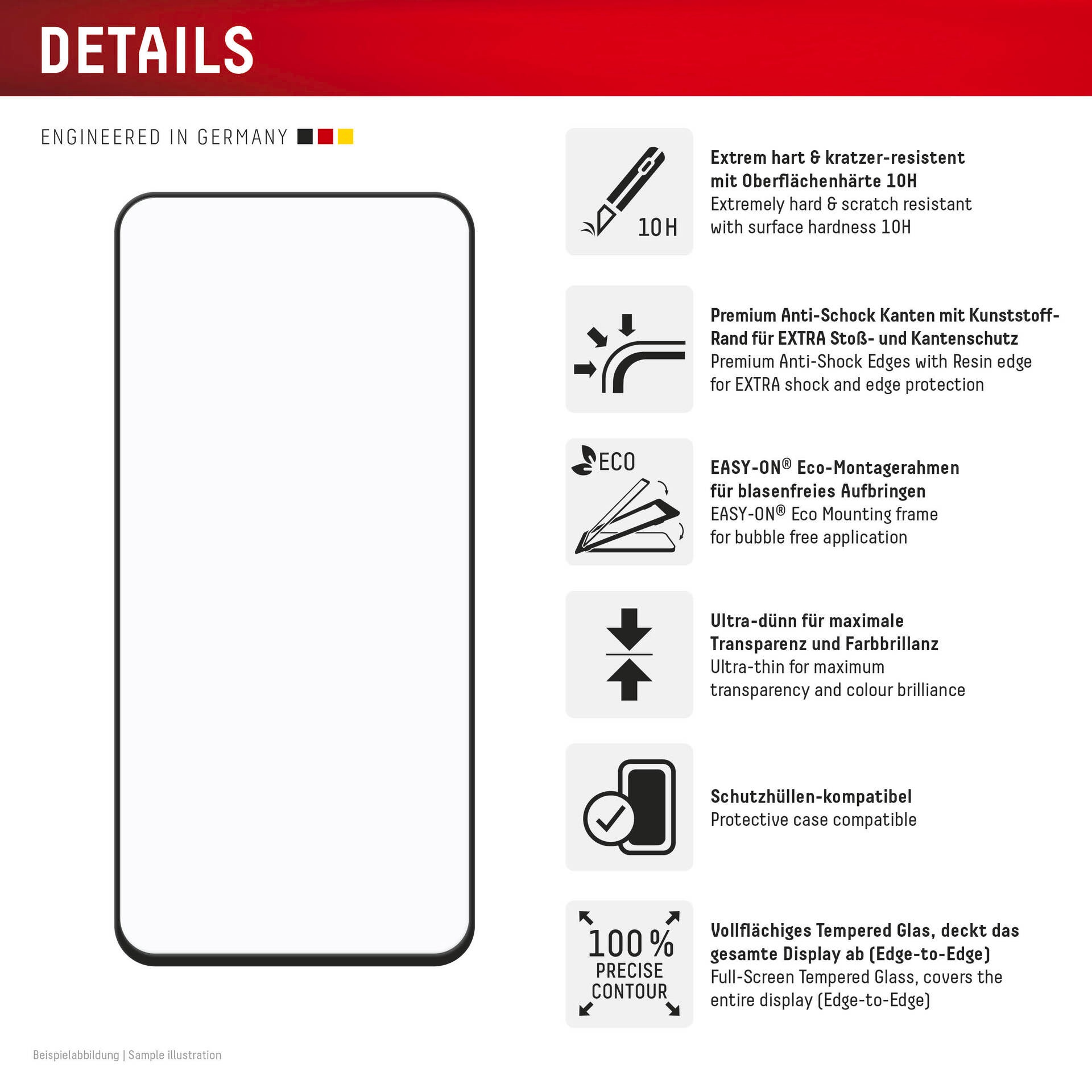 Displex Verre de protection d'écran »Real Glass Full Cover« Displayschutzfolie, Schutzfolie, Bildschirmschutz, kratz- & stossfest