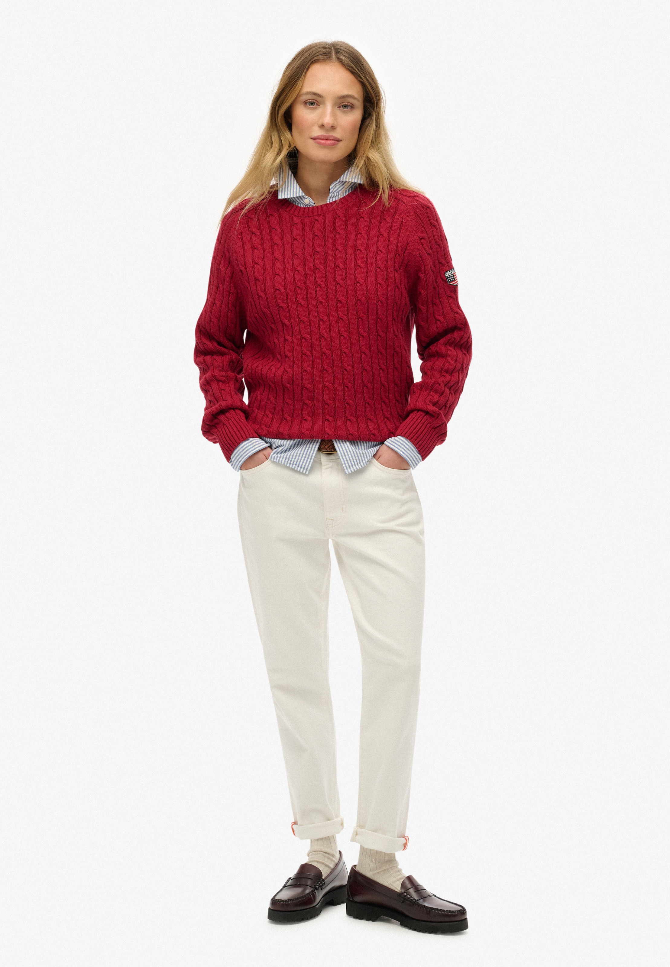 Superdry Pull en tricot »SLOUCHY CABLE KNIT« coton, coupe ample