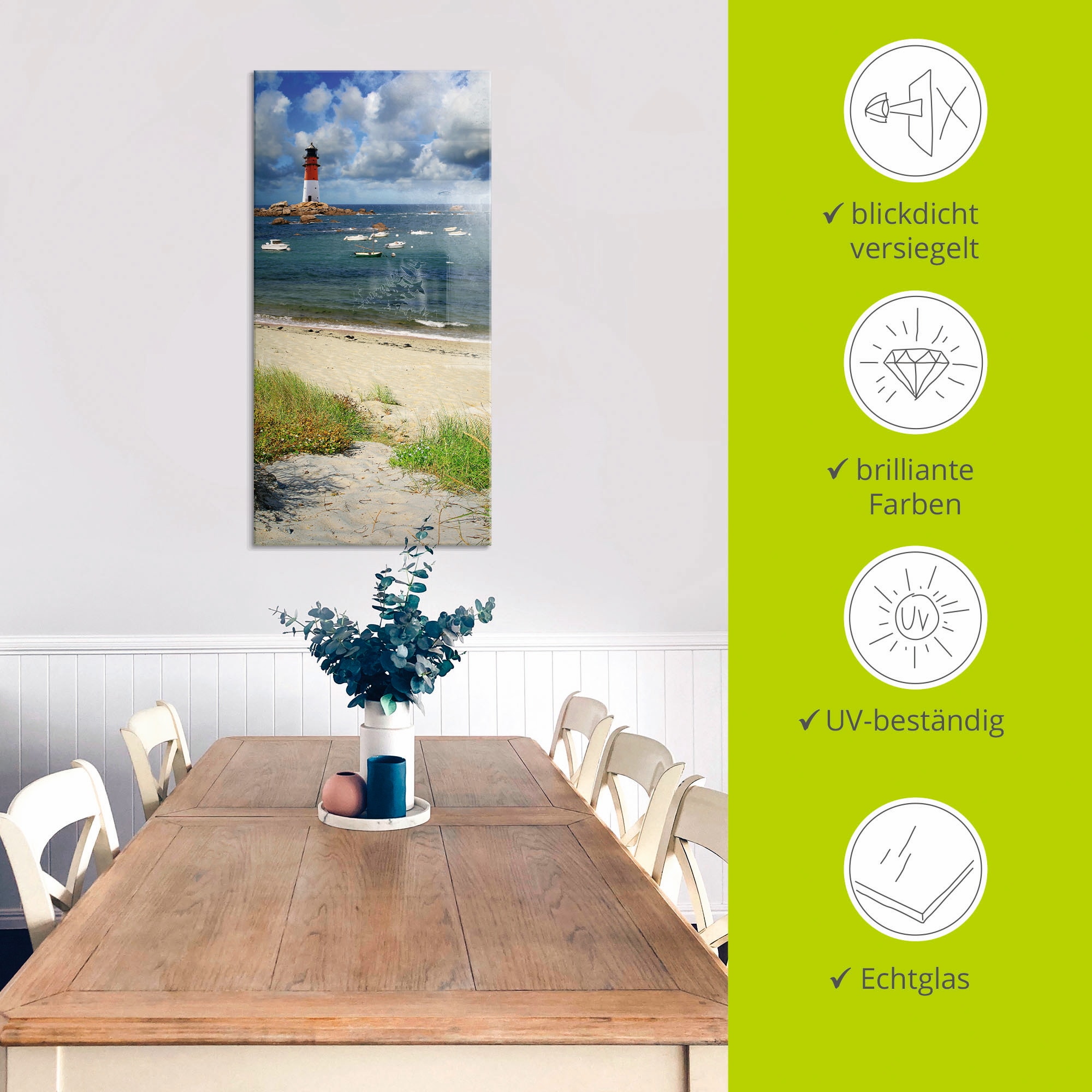 Artland Glasbild »Blick von den Dünen« Küste 1 Stk. tlg. in verschiedenen Grössen