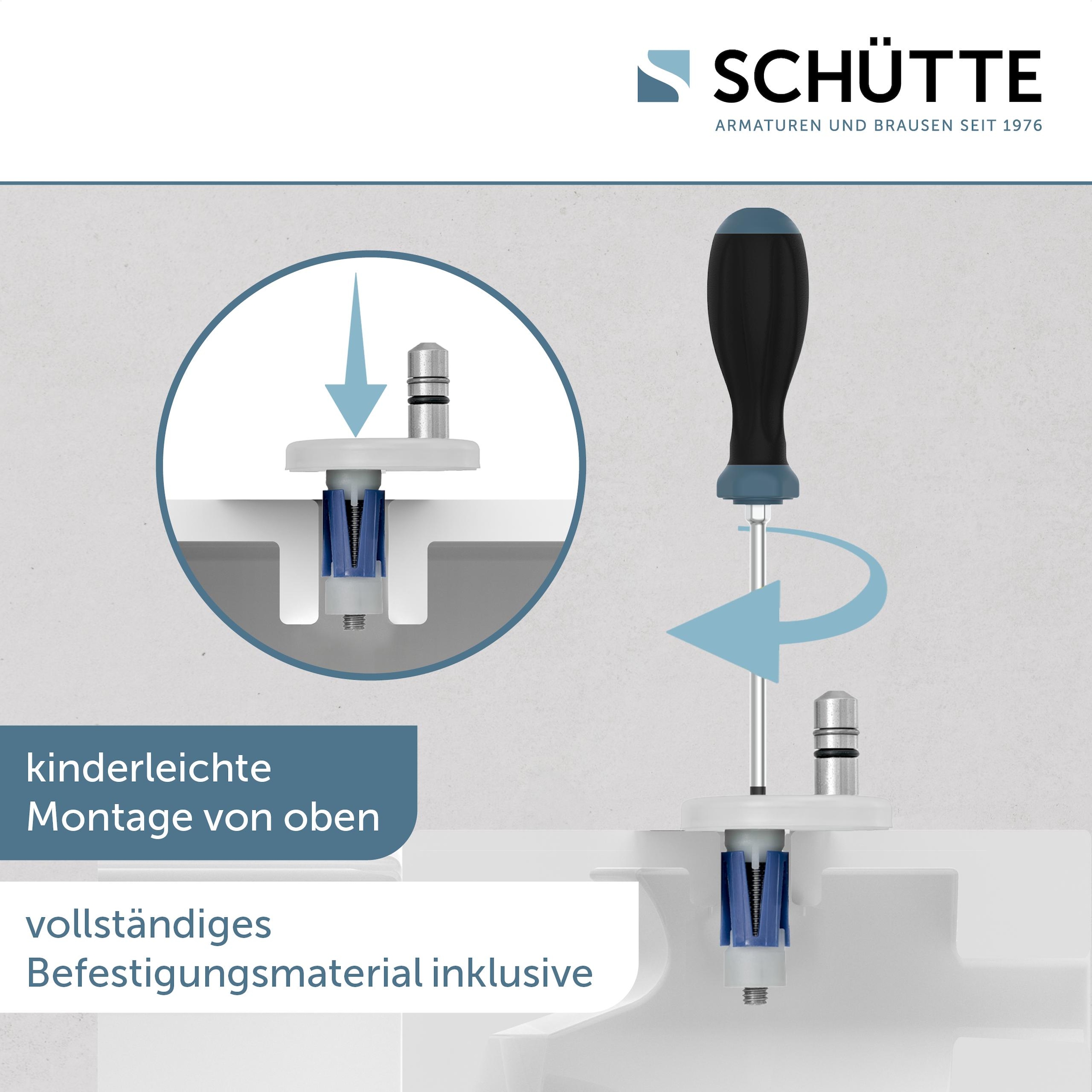 Schütte WC-Sitz »Duroplast, WHITE D-Form PRO« WC-Sitz, Befestigungsmaterial, Montageanleitung,  mit Absenkautomatik und Schnellverschluss