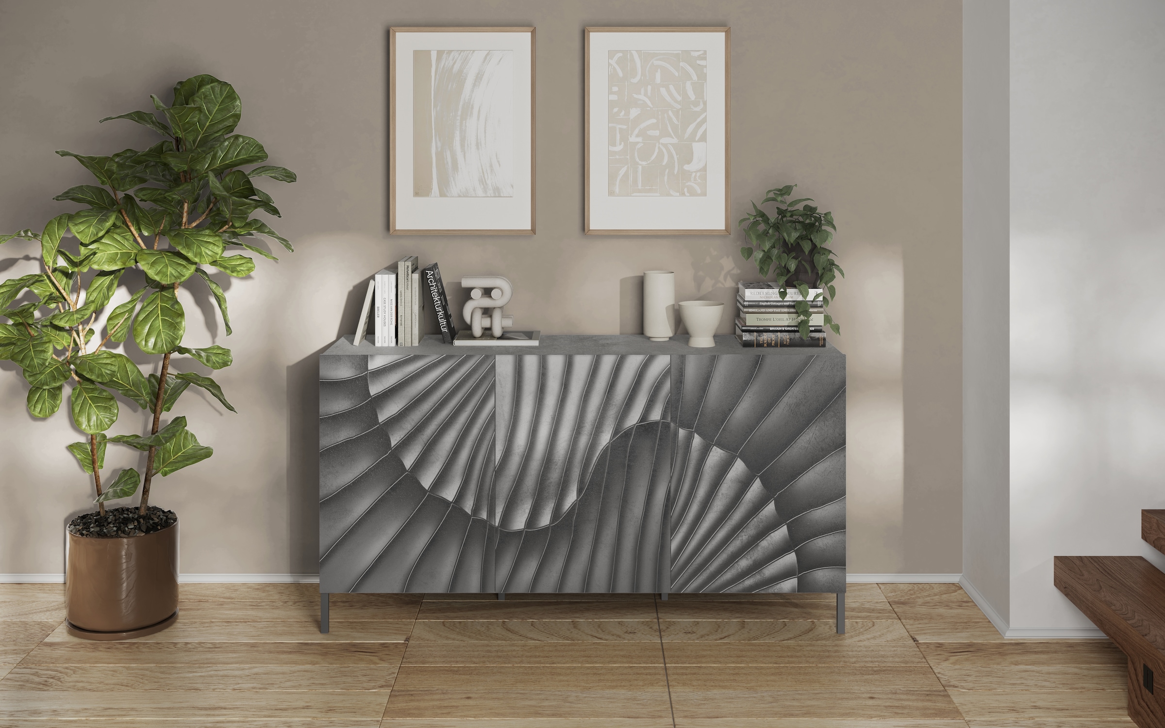 INOSIGN Sideboard »Snake Breite 181 cm, moderne Kommode mit 3 Türen«, Anrichte mit viel Stauraum, Front mit besonderem Siebdruck