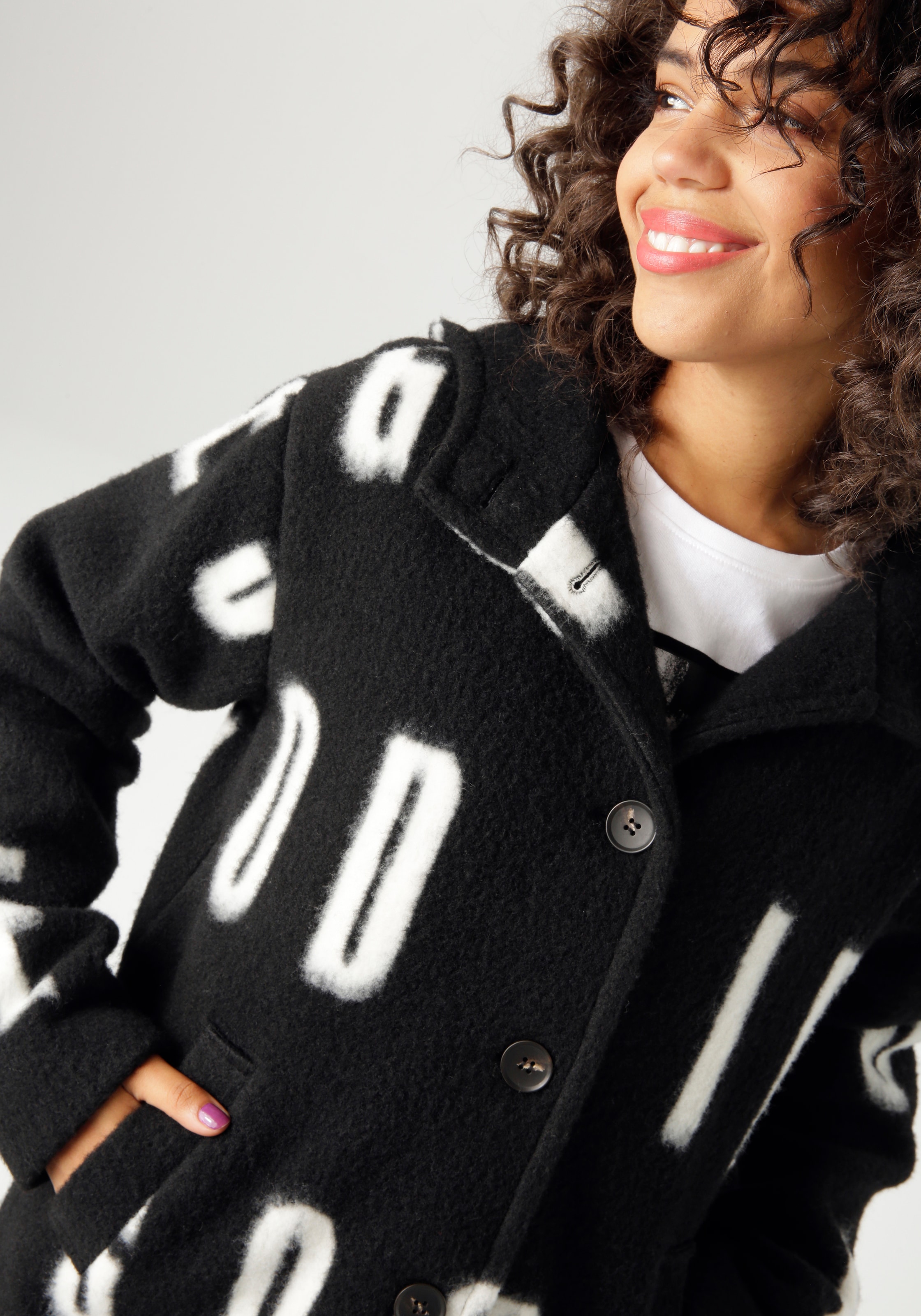 Aniston CASUAL Fleecejacke, mit grossflächigem "GOOD VIBES"-Schriftzug - NEUE KOLLEKTION
