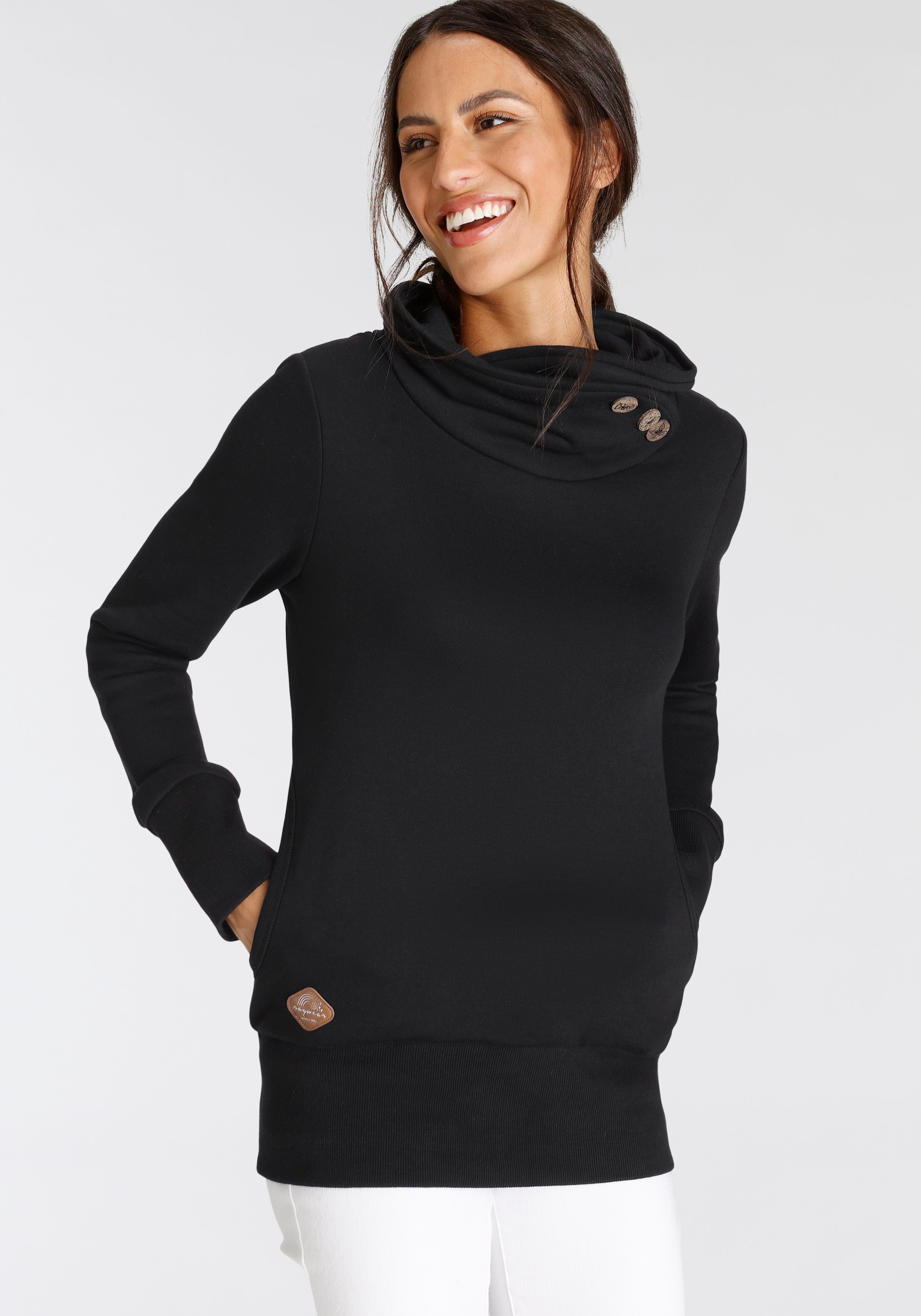 Image of Ragwear Longsweatshirt "ANGELLIKA O", mit Knöpfen am Schalkragen und seitlichen Eingrifftaschen