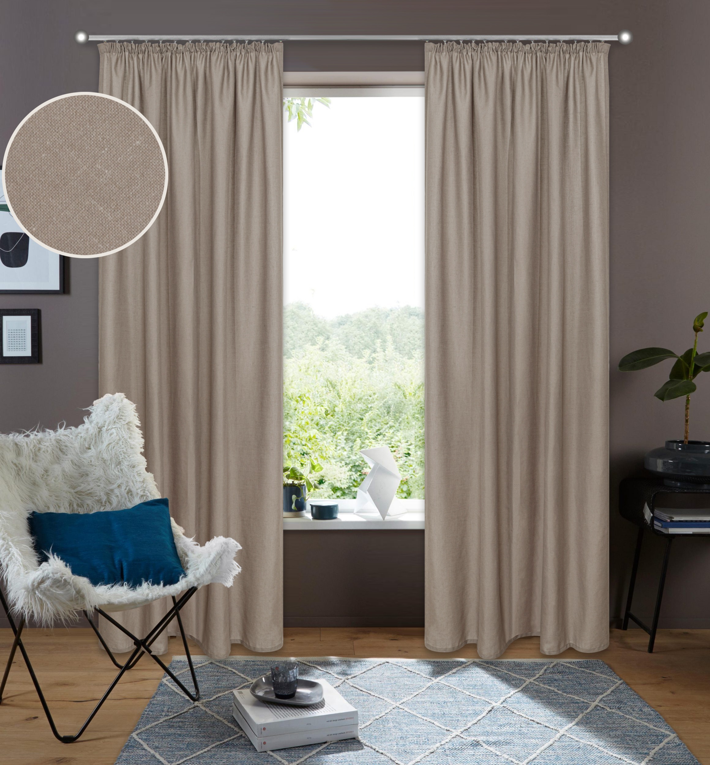 Image of GOODproduct Gardine "Rudy, 1 Stück, Leinenstruktur, halbtransparent" Kräuselband 1 Stk. tlg. Halbtransparent, Leinenlook, Polyester-Leinen Mischung