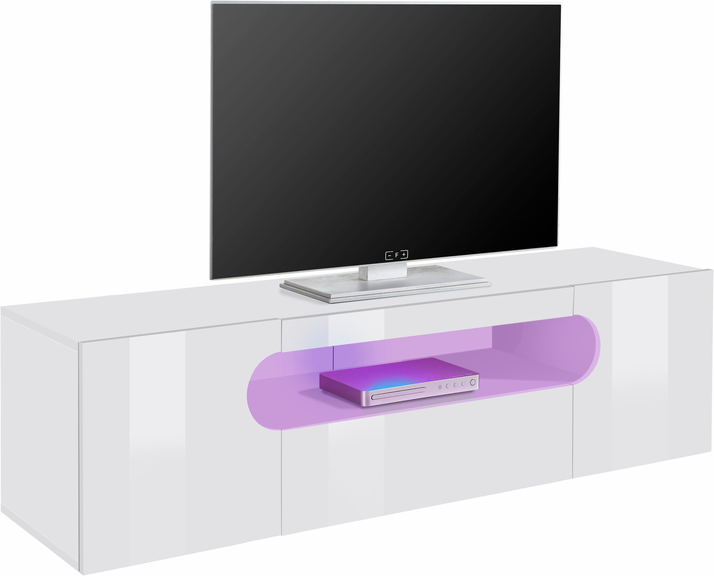 Image of Home affaire Lowboard "Real,Lowboard,TV-Kommode,TV-Möbel,Breite 150 kompl. hochglanz lackiert" mit 2 abgerundeten Türen,1 Klappe,die ein ovales offenes Fach bilden