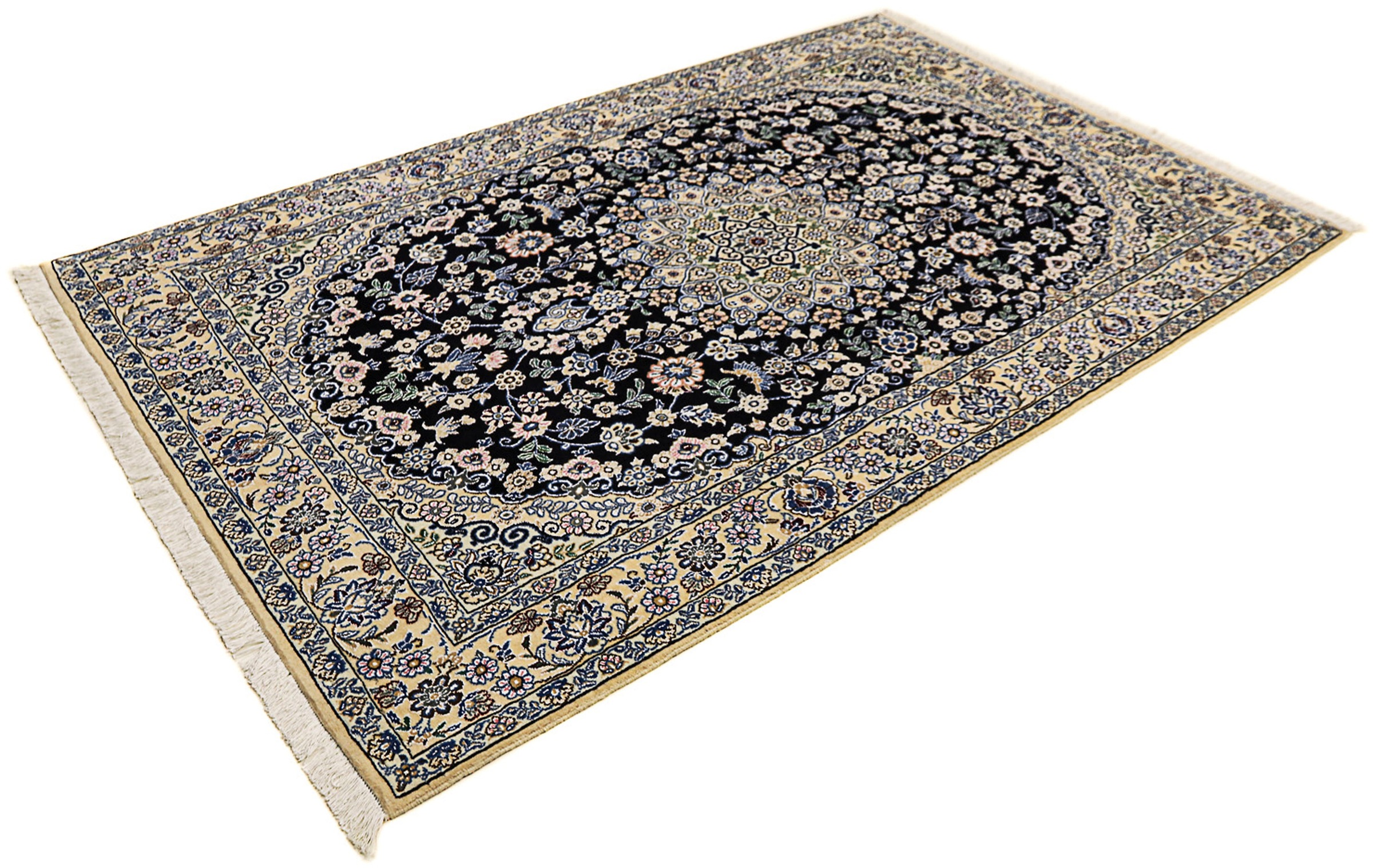 Image of morgenland Orientteppich »Perser - Nain - Royal - 202 x 132 cm - dunkelblau«, rechteckig, 10 mm Höhe, Wohnzimmer, Handgeknüpft, Einzelstück mit Zertifikat bei Ackermann Versand Schweiz