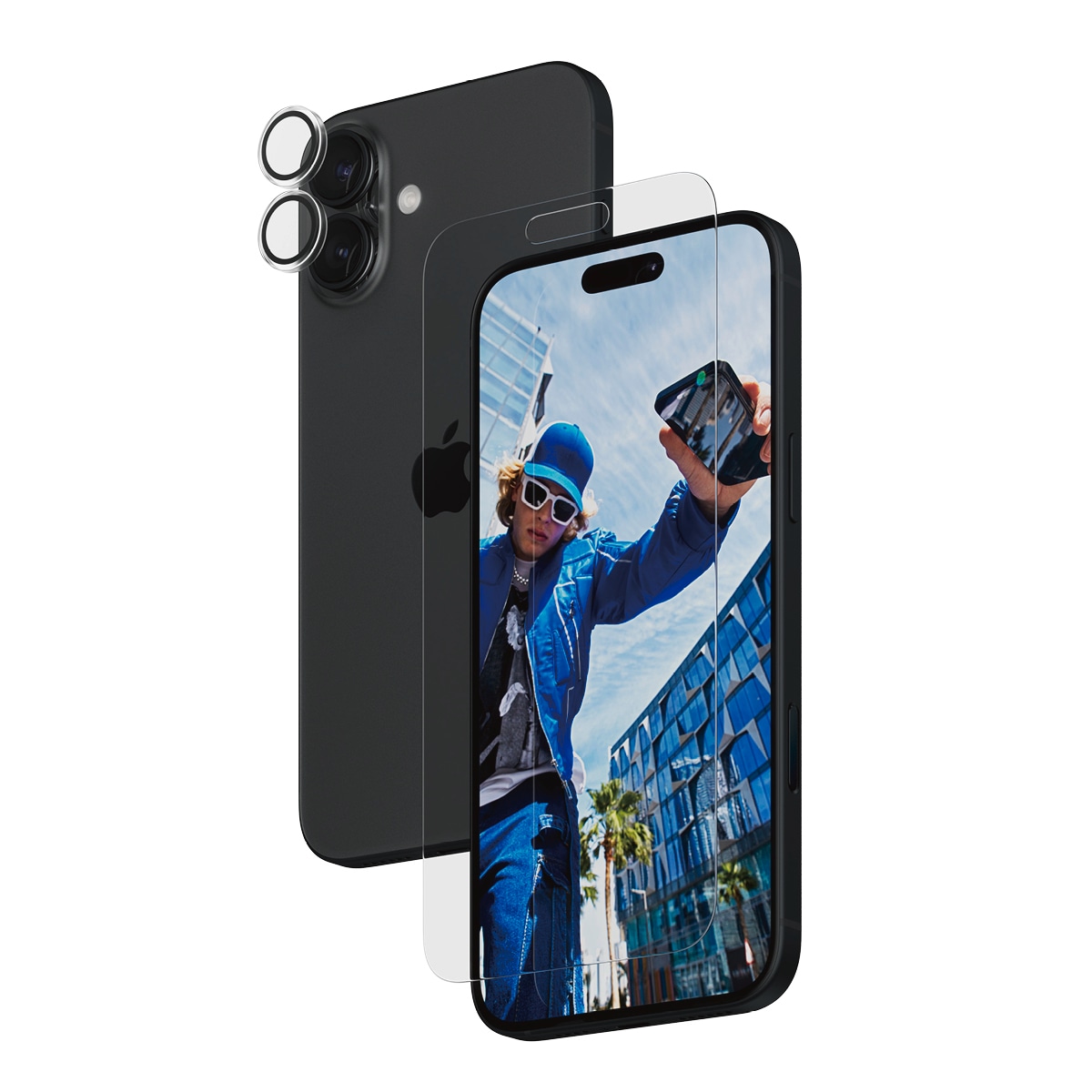 PanzerGlass Displayschutzglas »2-in-1 Protection, Glass, Lens Protector«, für Apple iPhone 16 Plus, Displayschutzfolie, Schutzfolie, Bildschirmschutz, kratz- & stossfest