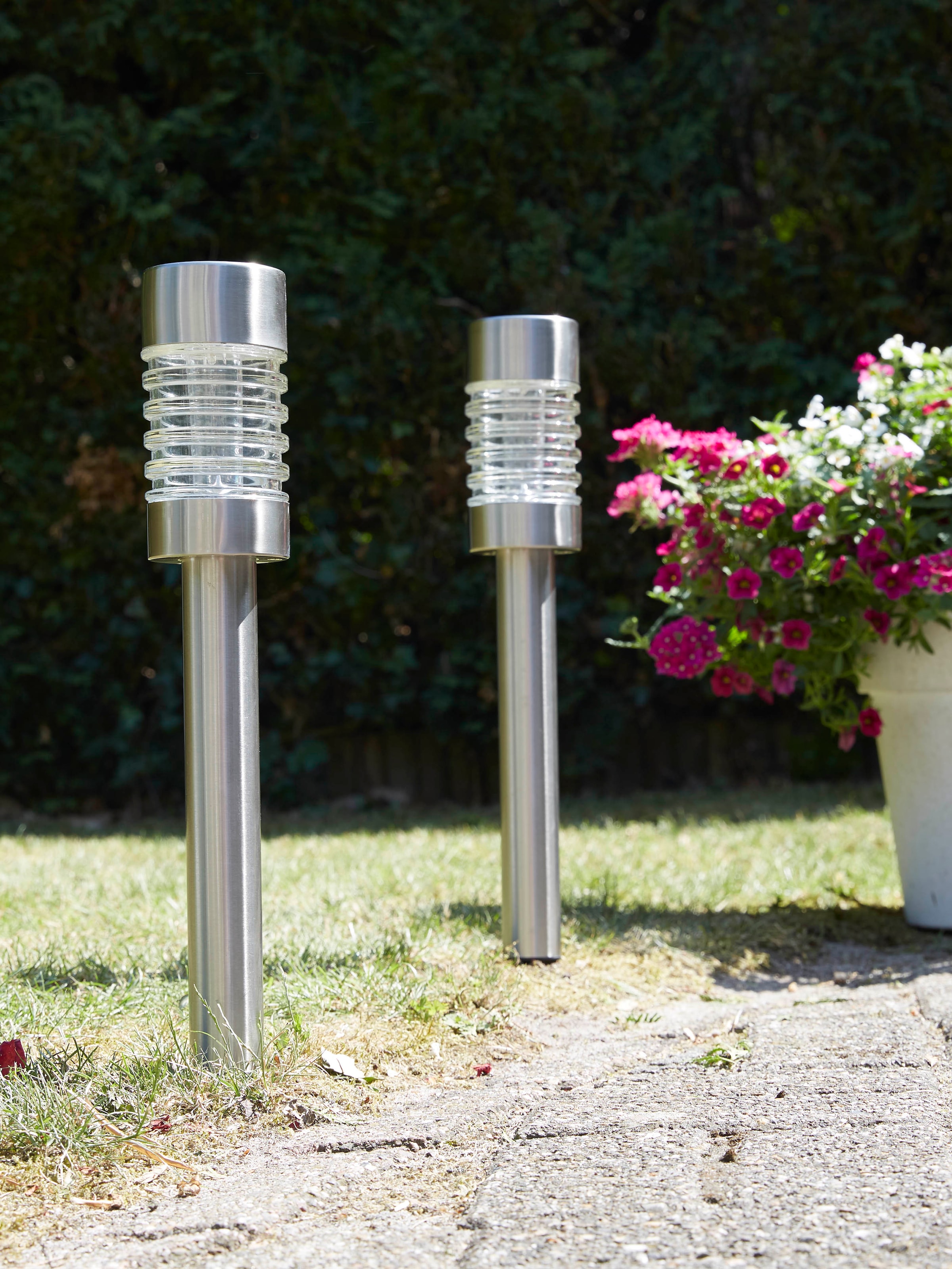 LUXFORM Lampe de jardin »Solar-Gartenleuchten - Torino - 2 Stück - Silber« Module LED 2 cuis Solaire toute l'année