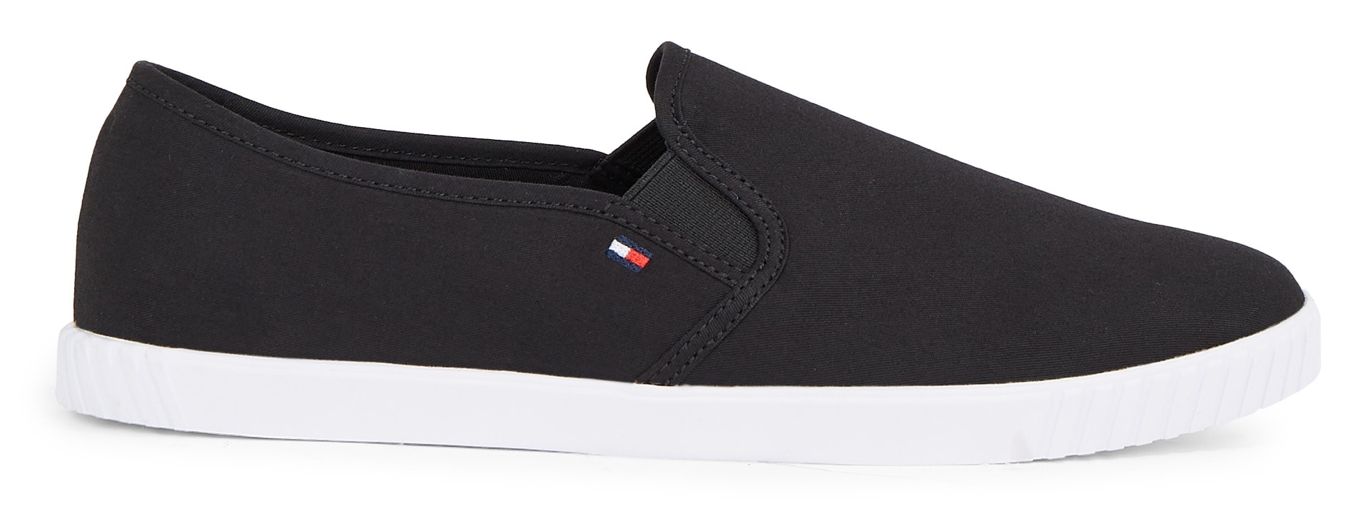 Tommy Hilfiger Slipper »CANVAS SLIP-ON SNEAKER«, Freizeitschuh, Slip On Sneaker, Sommerschuh mit Gummizug, schmale Form