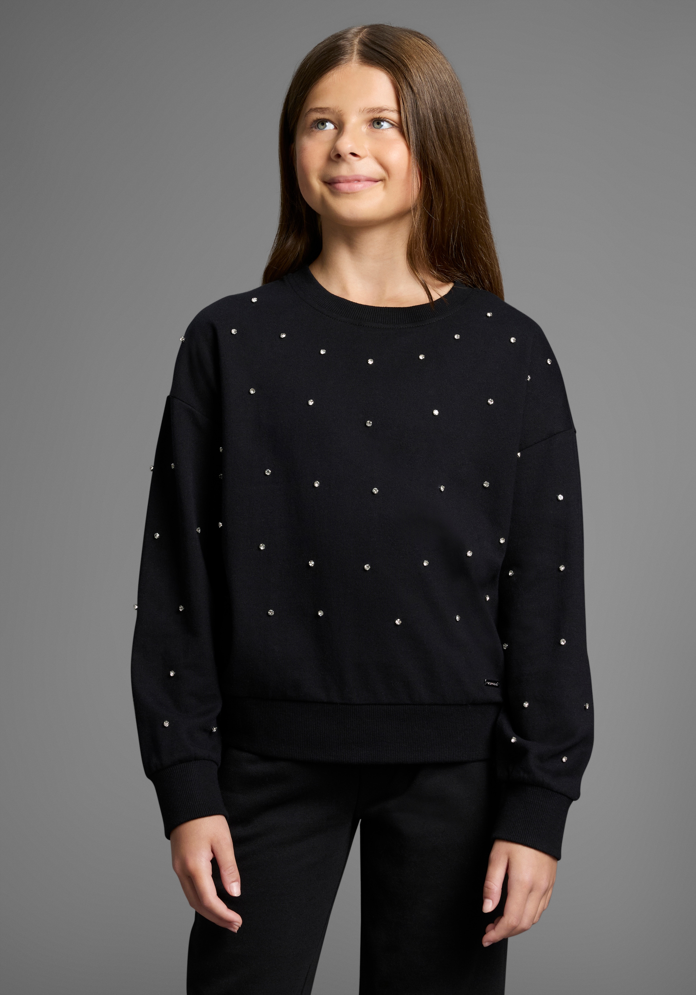 Image of Bruno Banani Sweatshirt "Kurzgeschnittenes Sweatshirt mit Strass-Steinen", Für TEENS. Trendiges Shirt mit Strass-Steinen
