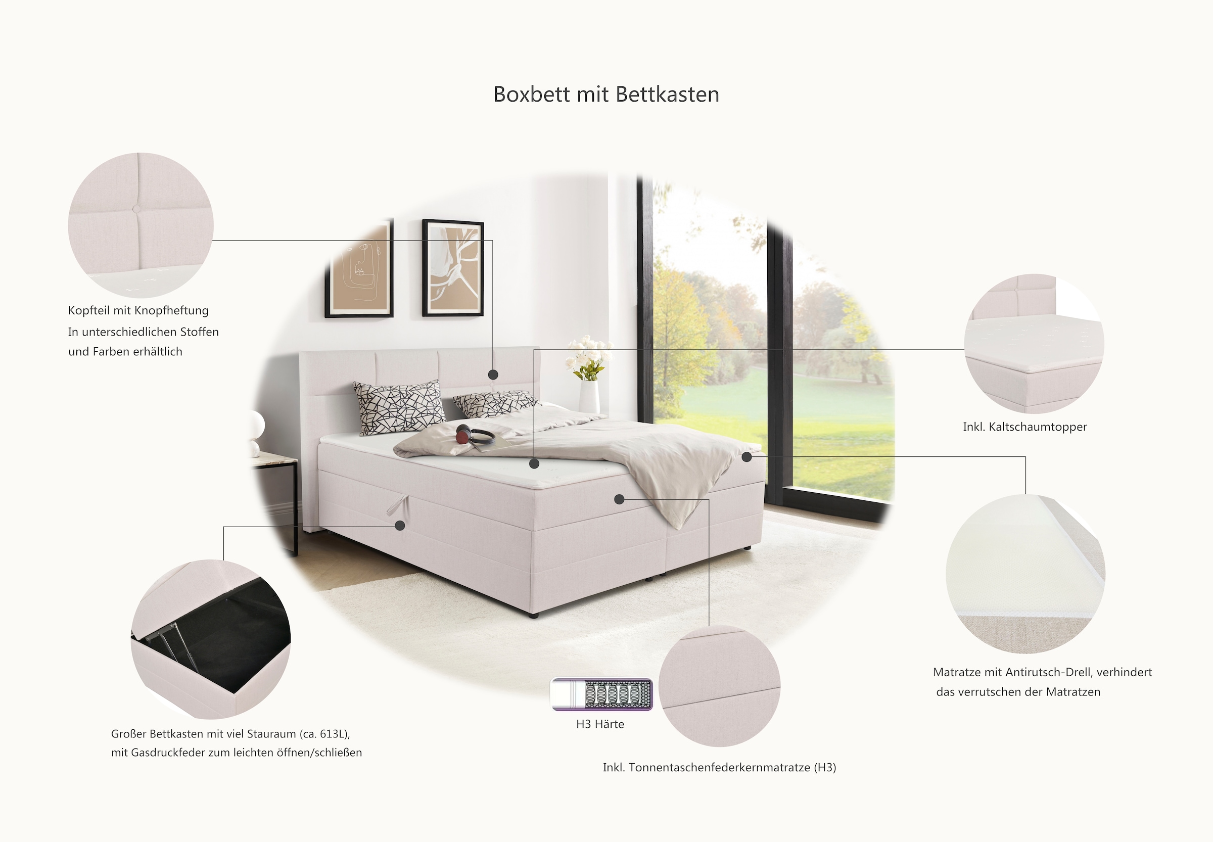 GOODproduct Boxbett »Fillmore inkl. Bettkasten, Liegefläche 180x200 cm, in Boxspring-Optik« inkl. Topper, erhältlich in verschiedenen Farben