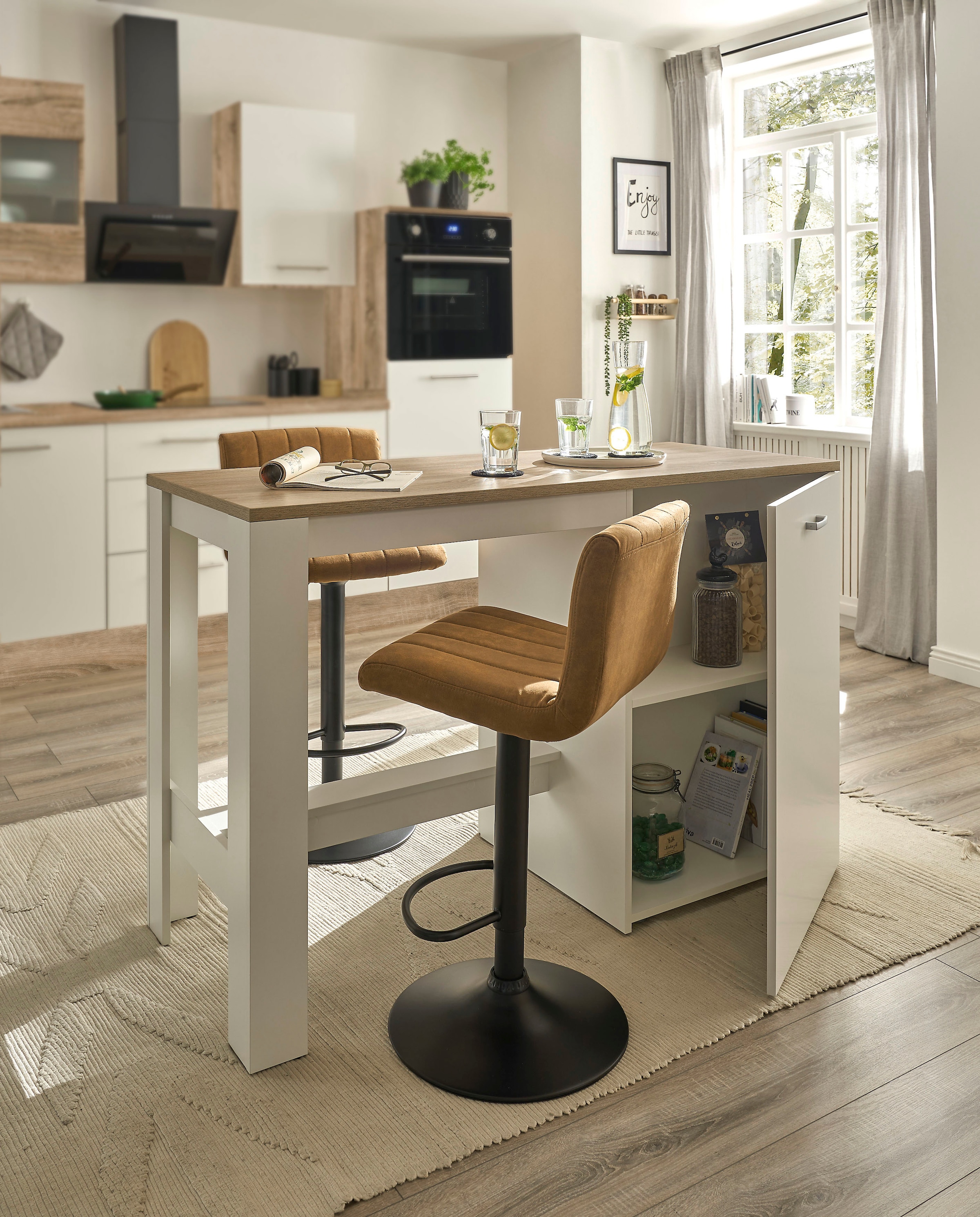 BASIC by Balculina Ilot de cuisine »Andy Kücheninsel« Largeur 138 cm, espace de rangement et coin repas