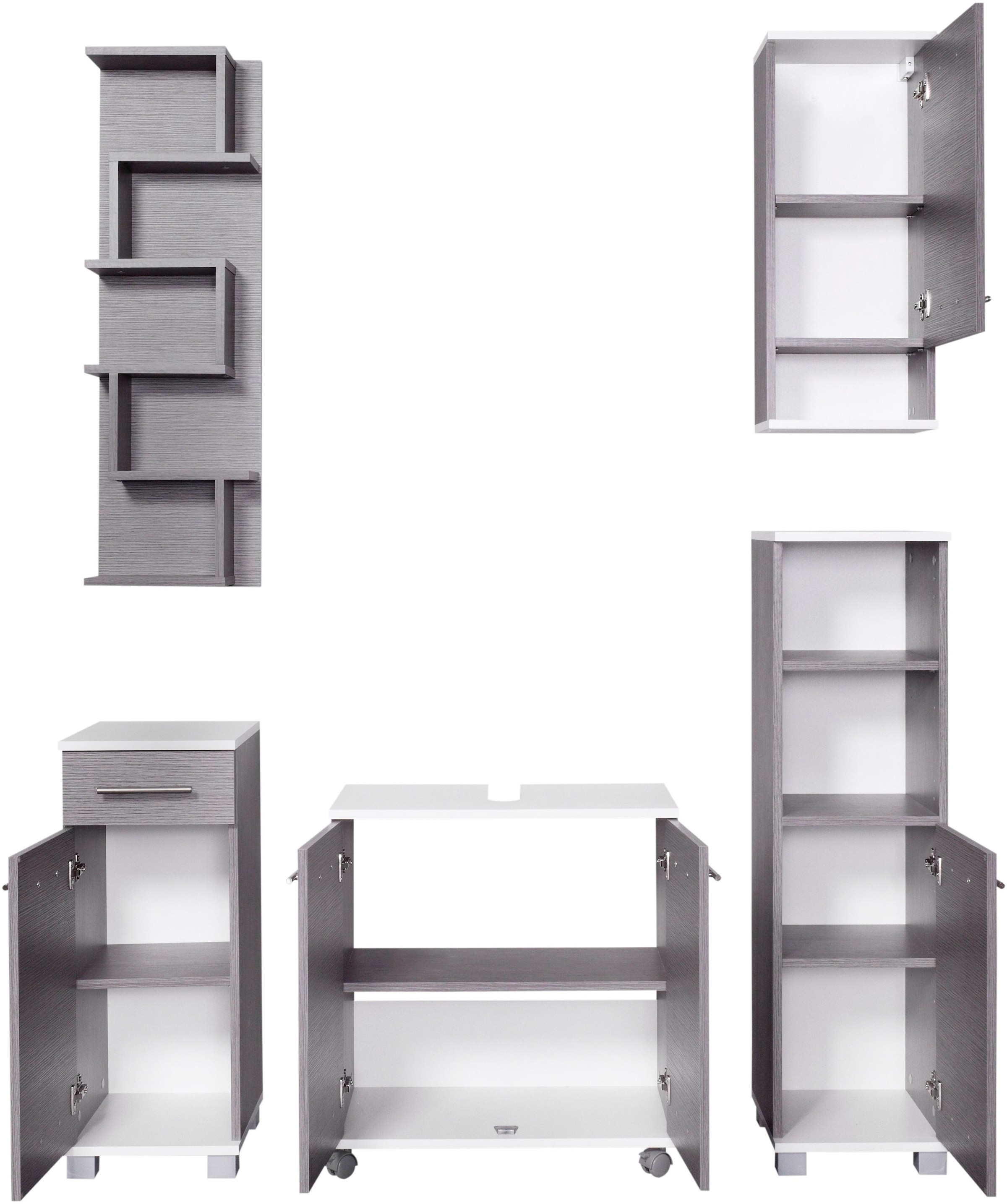 Schildmeyer Badmöbel-Set »Rhodos, Made in Germany«, (Set, 5 St.), mit Metallgriffen, verstellbare Einlegeböden