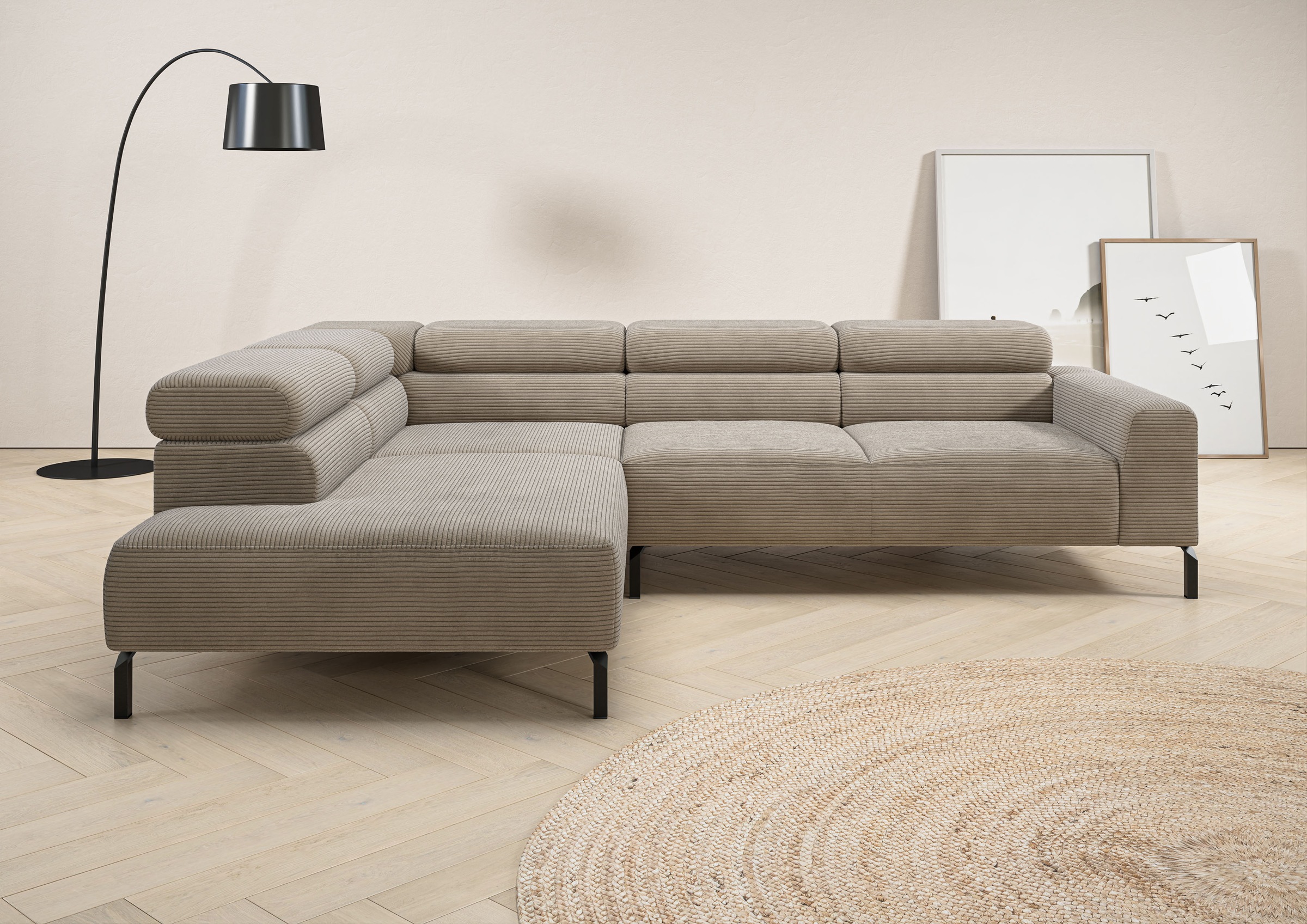 Image of Home affaire Ecksofa "Antonelli, L-Form, inkl. Kopfteilverstellung, Breite 276 cm, bequem" ohne Sitztiefenverstellung, in Cord, taupe