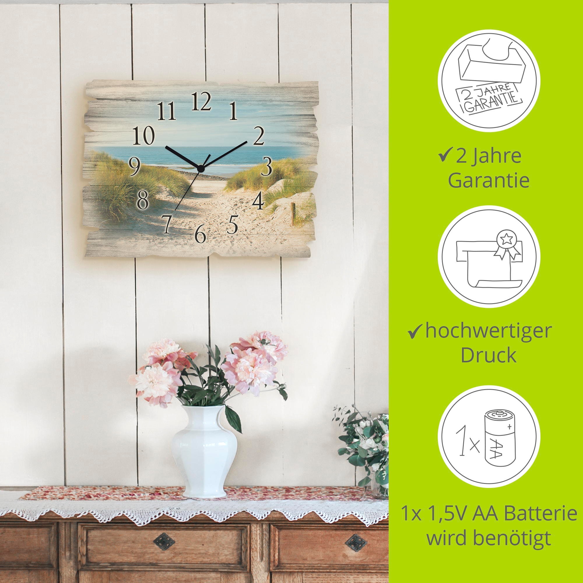 Artland Wanduhr »Strand mit Sanddünen und Weg zur See« wahlweise mit  Quarz- oder Funkuhrwerk, lautlos ohne Tickgeräusche