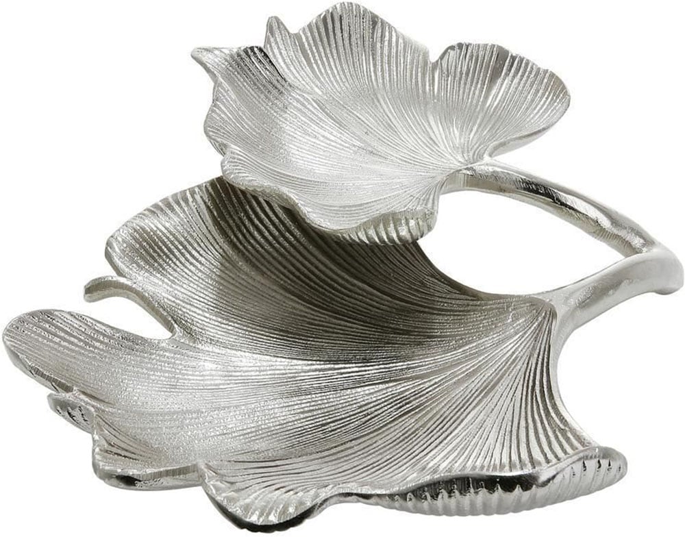 Image of GILDE Dekoschale "Schale Ginkgo Blatt, silber" silberfarben