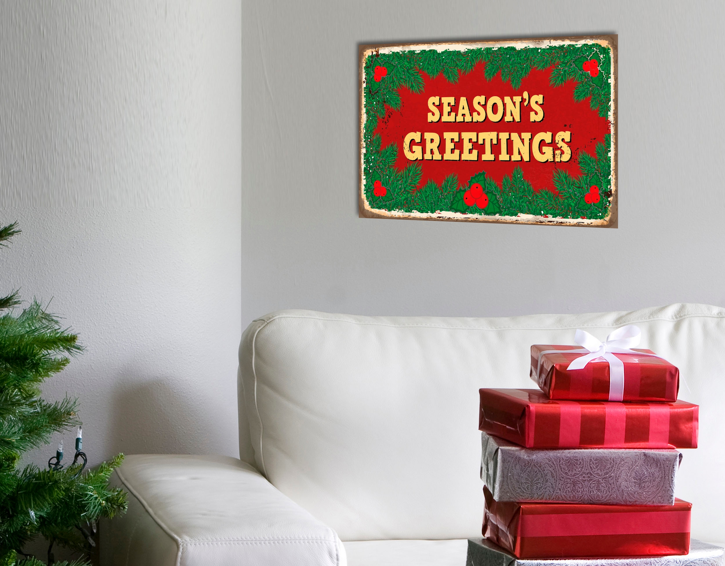 Image of queence Metallbild "Seasons Greetings" Schriftzug Schriftzüge Weihnachten 1 Stk. tlg. Stahlschilder