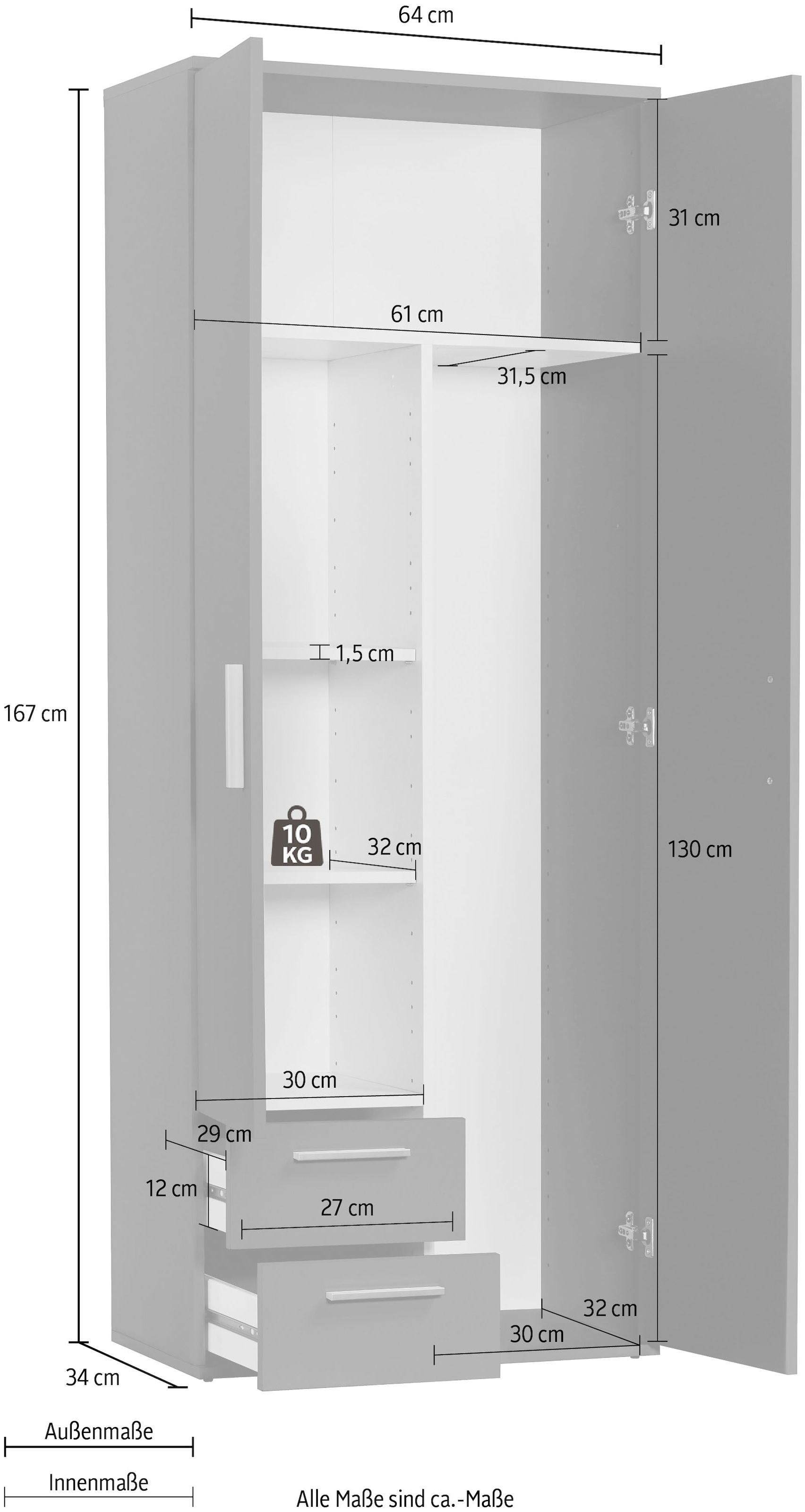 Procontour Armoire multi-usages »Schrank Clara« hauteur 167cm avec étagères réglables en hauteur