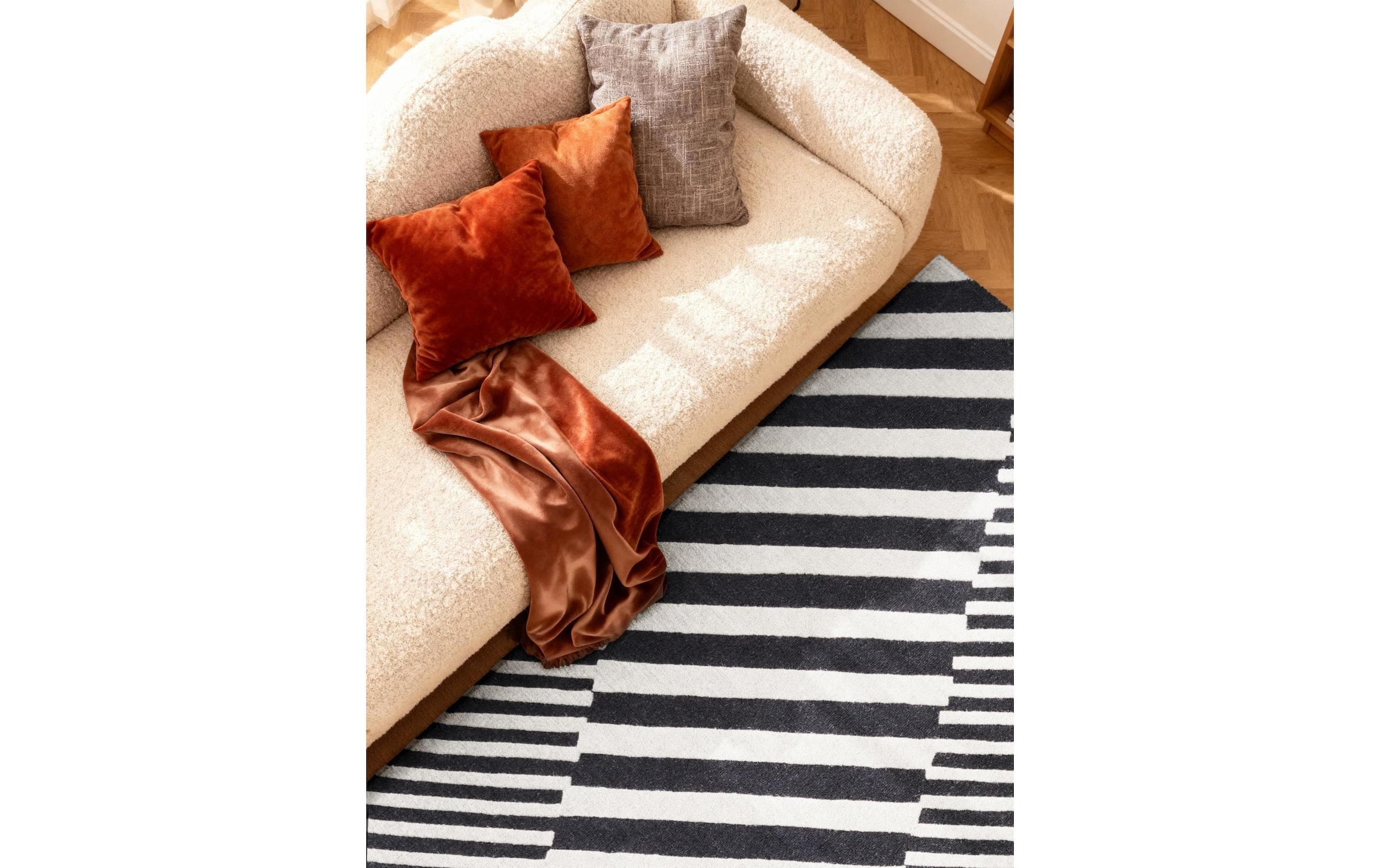 ELLE DECORATION Teppich »Flux« rechteckig 12 mm Höhe Wolle, Natur, Wohnzimmer, schwarz weiss, Geometrisch, Streifen