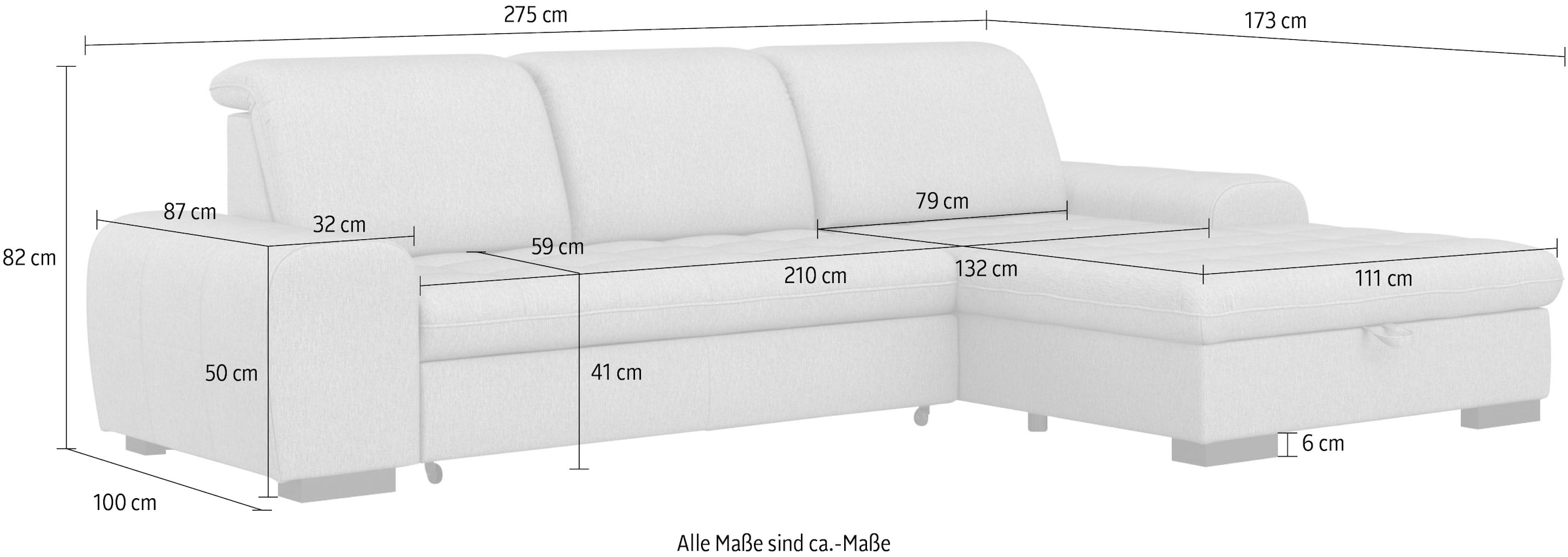 sit&more Ecksofa »Luxor L-Form«, wahlweise mit Bettfunktion, Bettkasten und Kopfteilverstellung