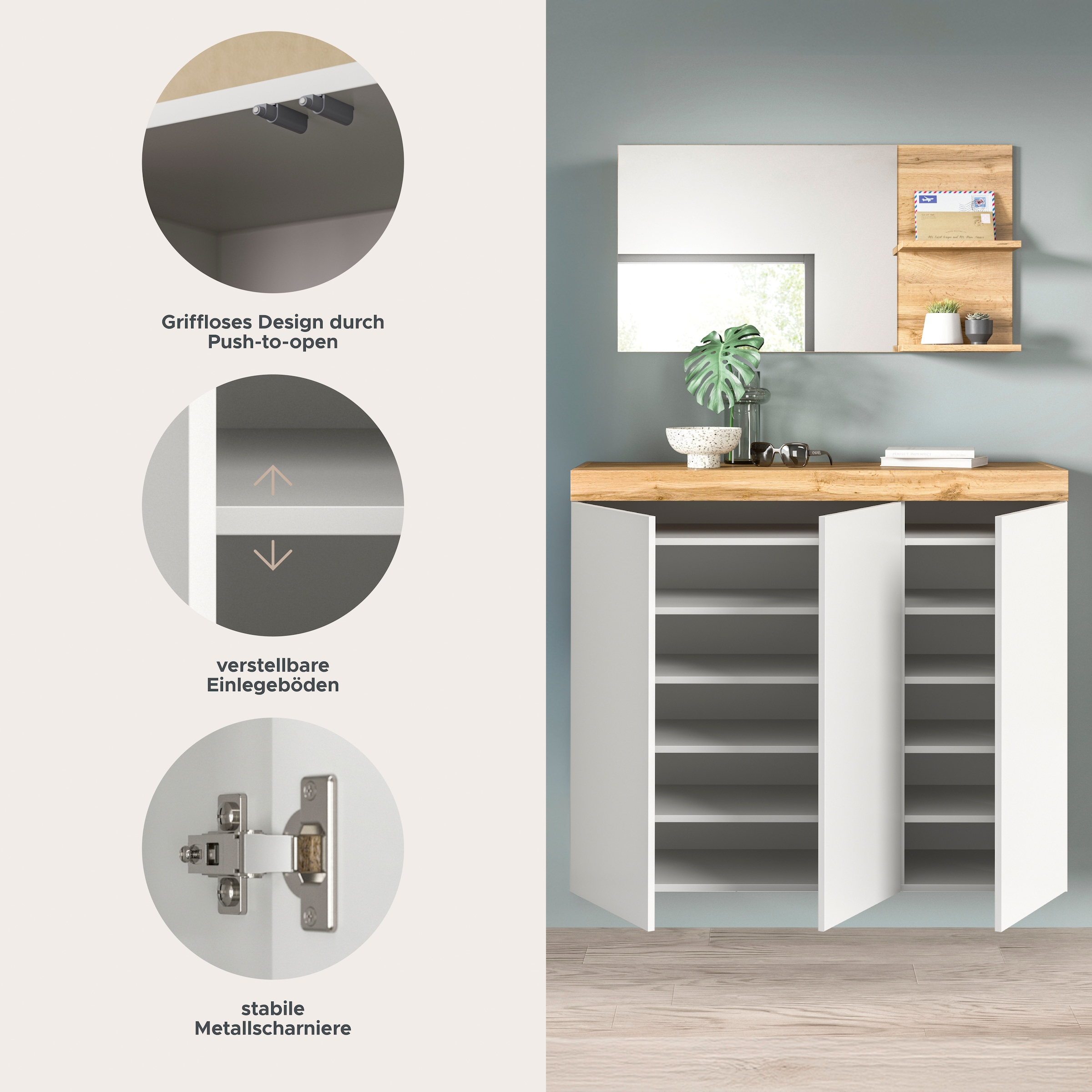 GOODproduct Ensemble de vestiaires »MAMBO, TOPSELLER!, 2-teilige Kombination, stehend & hängend montierbar« bestehend aus: Kommode, Spiegel, 2 cuis tlg.