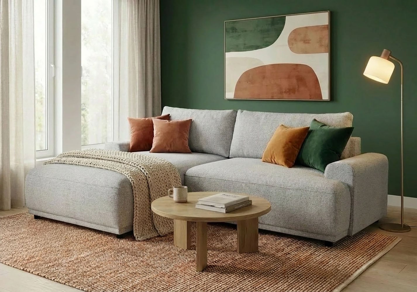Image of TRENDMANUFAKTUR Ecksofa "Fordon, Schlafsofa mit Bettkasten, Couch in L-Form, Breite 250 cm" in Struktur fein LEO, haustierfreundlich, schlamm, Recamiere links