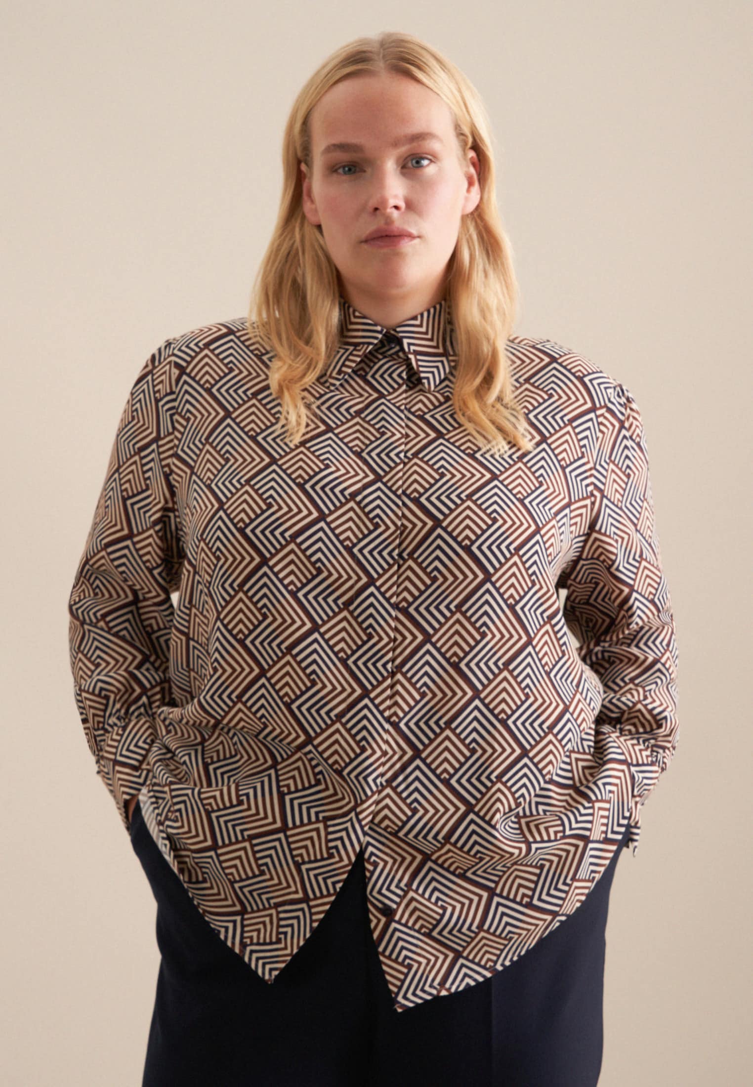 Image of seidensticker Hemdbluse "Schwarze Rose" Langarm Kragen Geometrische Muster